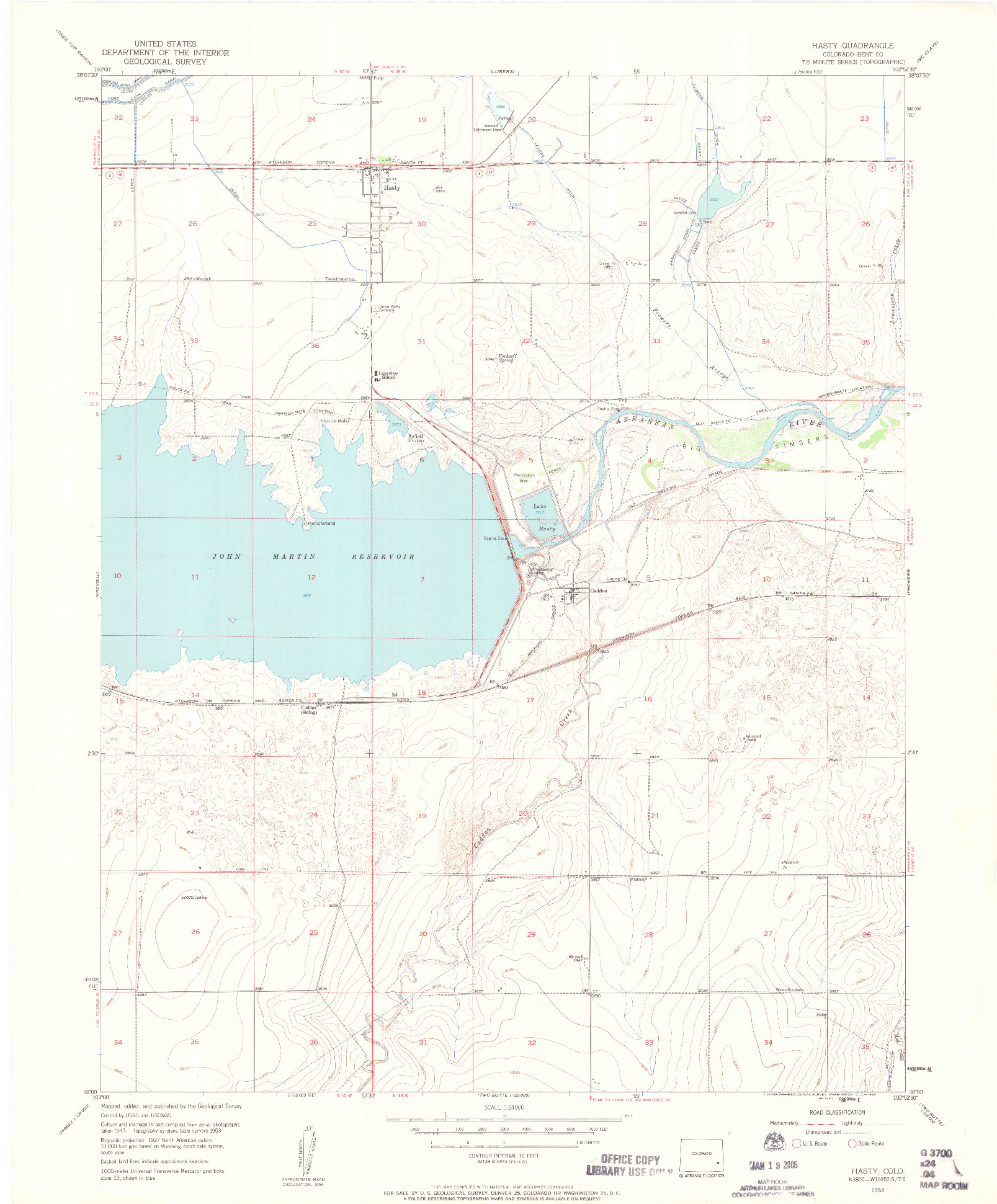 USGS 1:24000-SCALE QUADRANGLE FOR HASTY, CO 1953