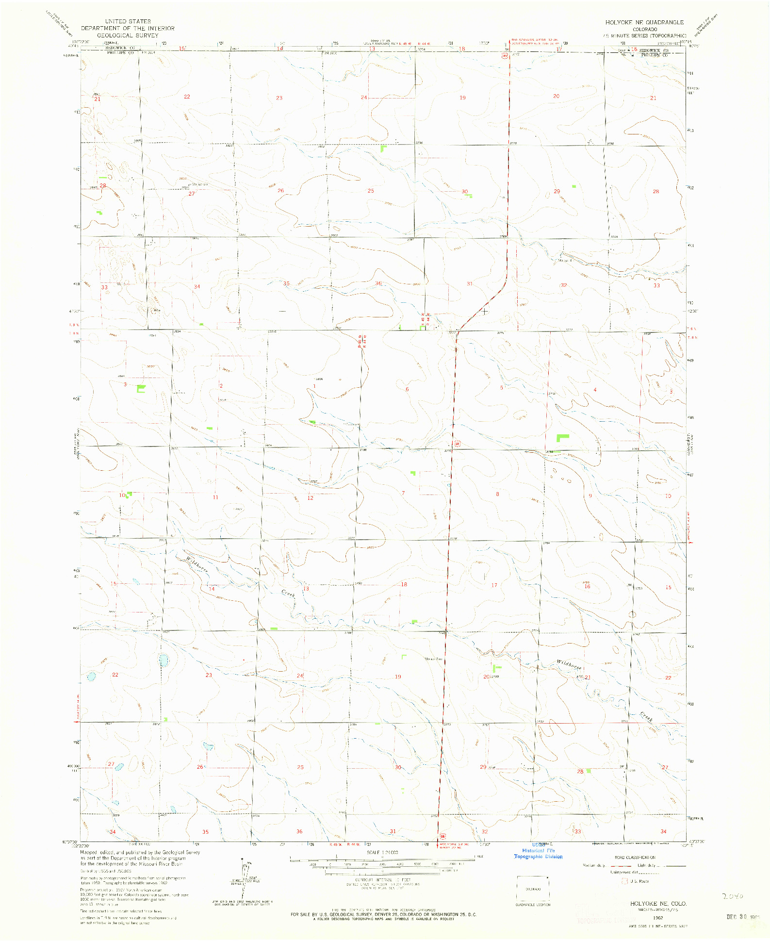 USGS 1:24000-SCALE QUADRANGLE FOR HOLYOKE NE, CO 1962