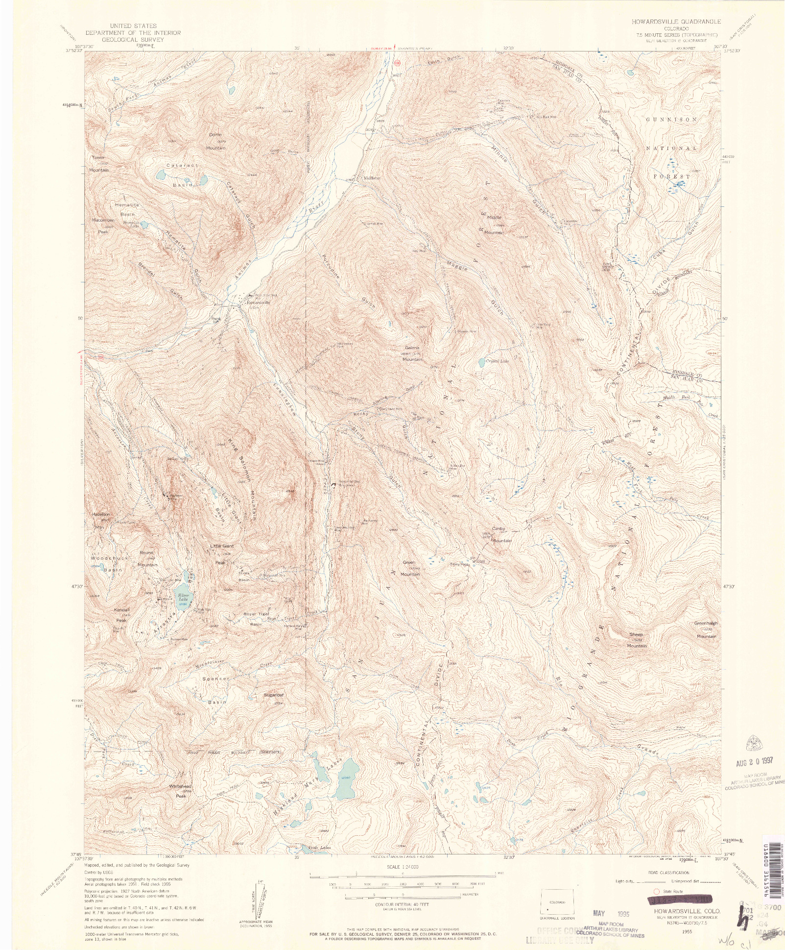 USGS 1:24000-SCALE QUADRANGLE FOR HOWARDSVILLE, CO 1955