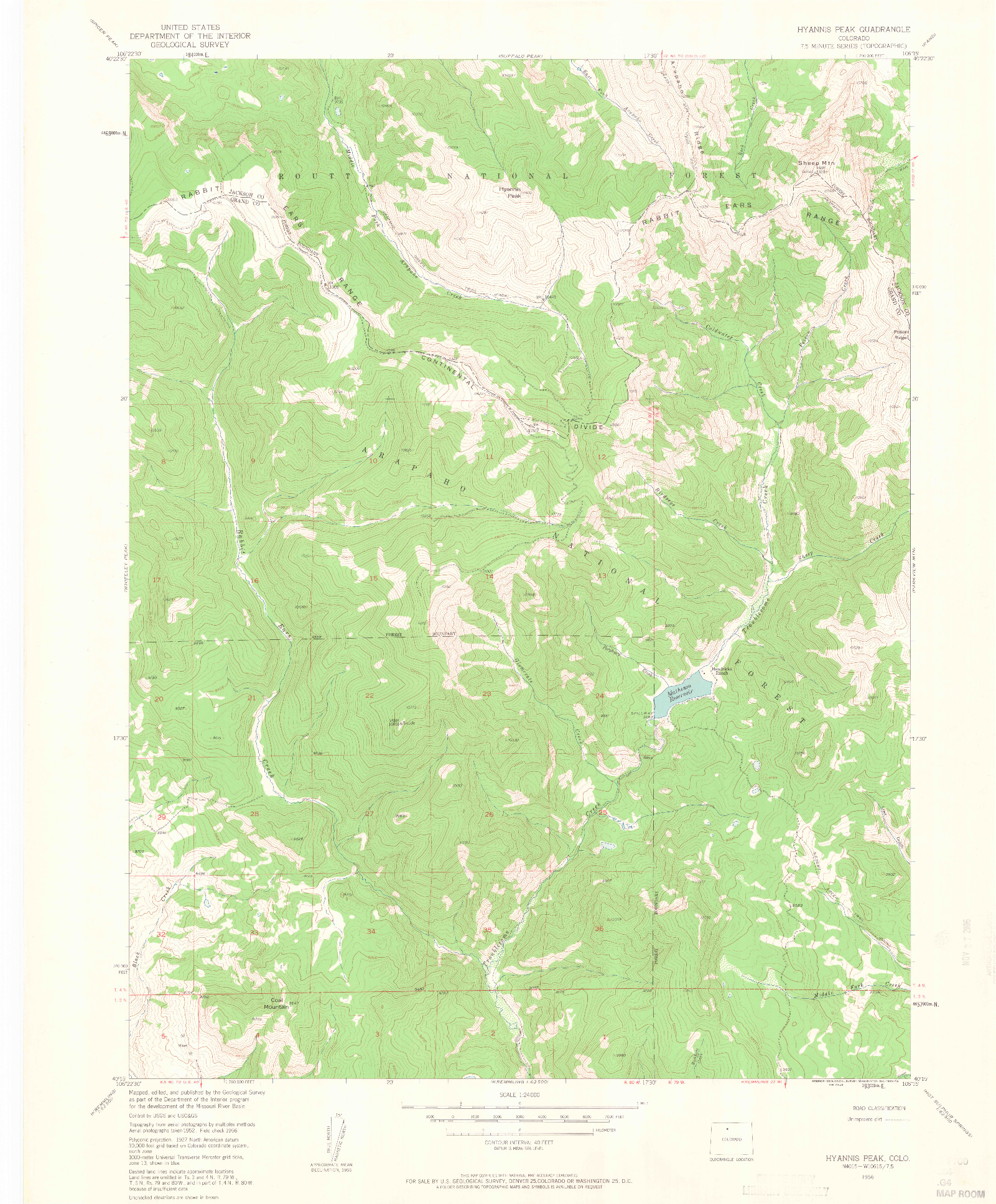 USGS 1:24000-SCALE QUADRANGLE FOR HYANNIS PEAK, CO 1956