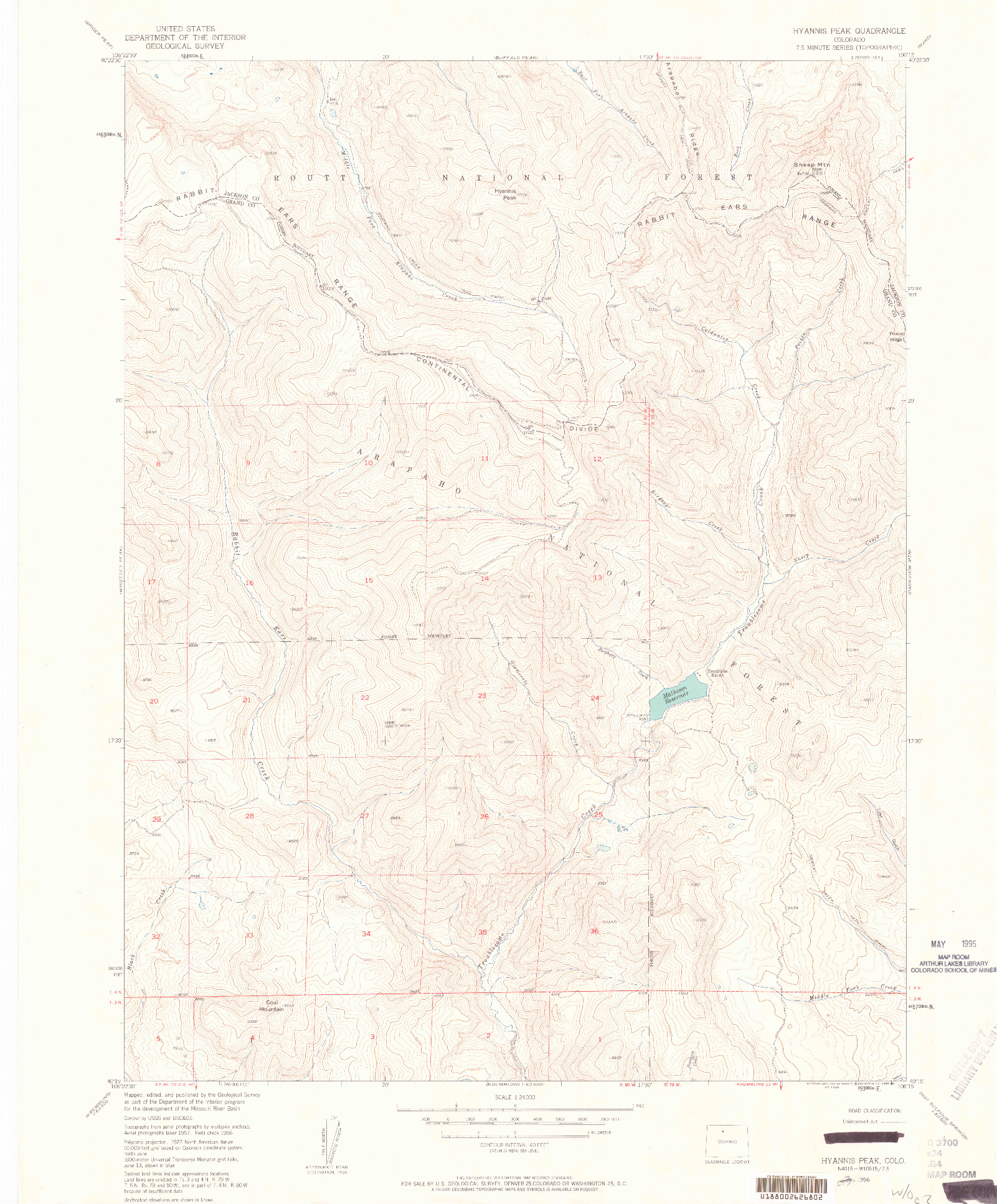 USGS 1:24000-SCALE QUADRANGLE FOR HYANNIS PEAK, CO 1956