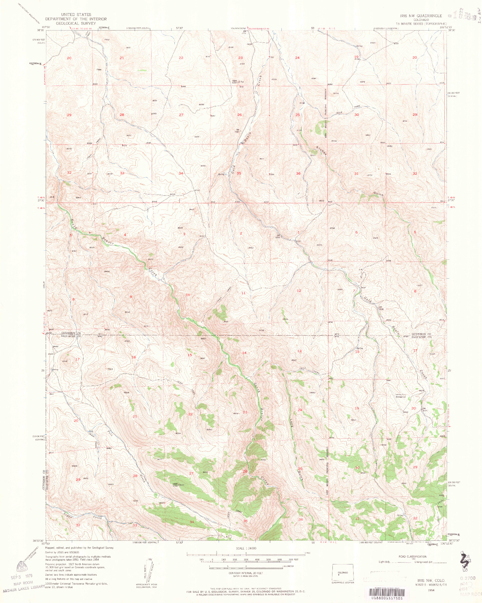 USGS 1:24000-SCALE QUADRANGLE FOR IRIS NW, CO 1954