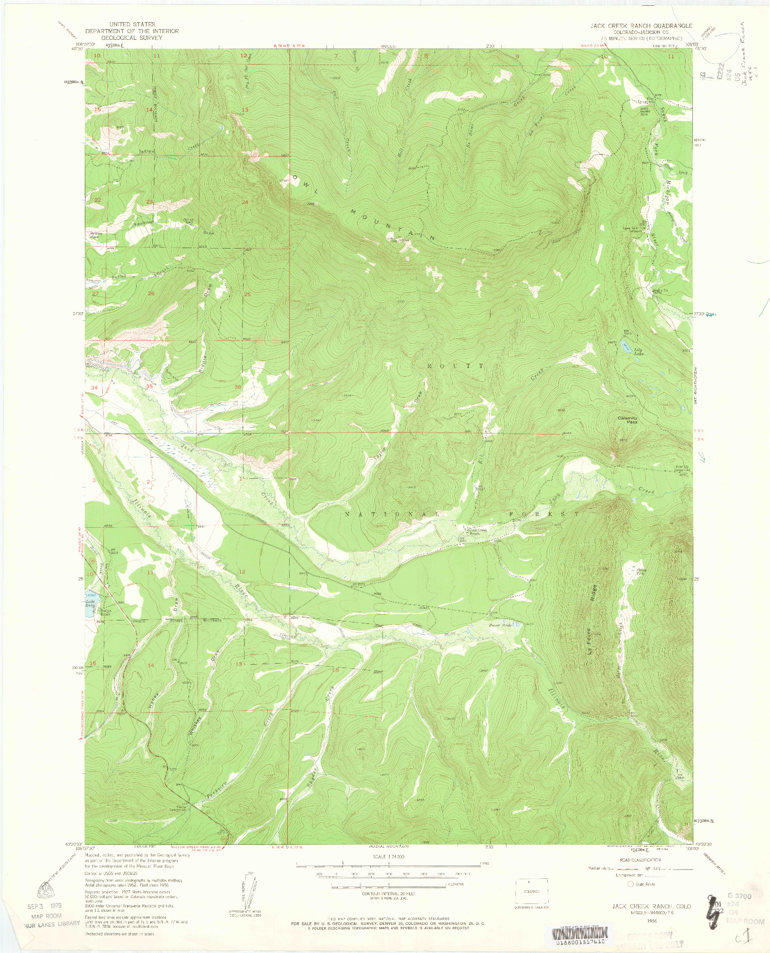 USGS 1:24000-SCALE QUADRANGLE FOR JACK CREEK RANCH, CO 1956