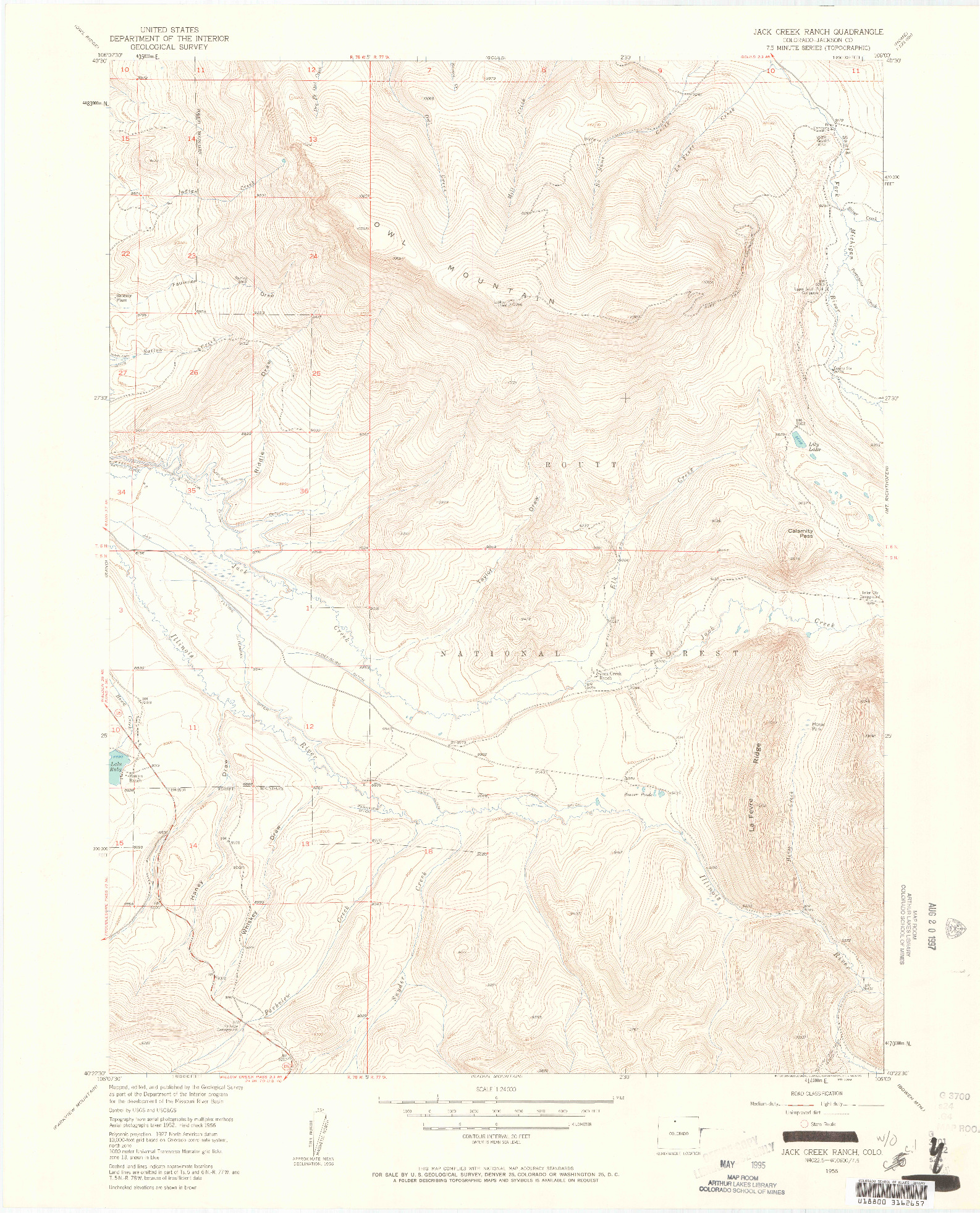 USGS 1:24000-SCALE QUADRANGLE FOR JACK CREEK RANCH, CO 1956