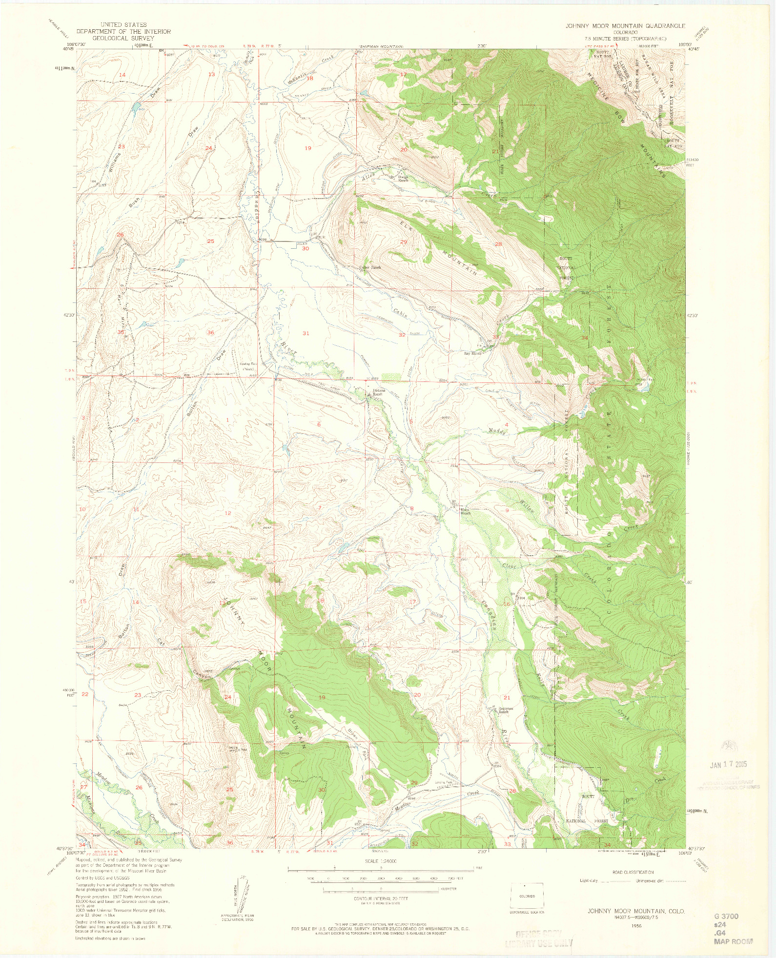 USGS 1:24000-SCALE QUADRANGLE FOR JOHNNY MOORE MOUNTAIN, CO 1956