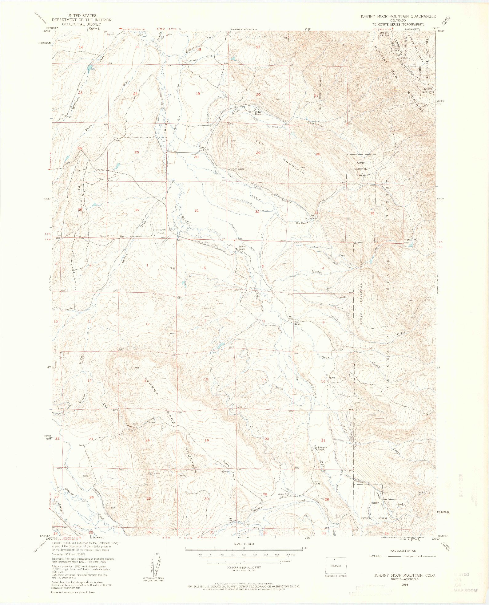 USGS 1:24000-SCALE QUADRANGLE FOR JOHNNY MOORE MOUNTAIN, CO 1956