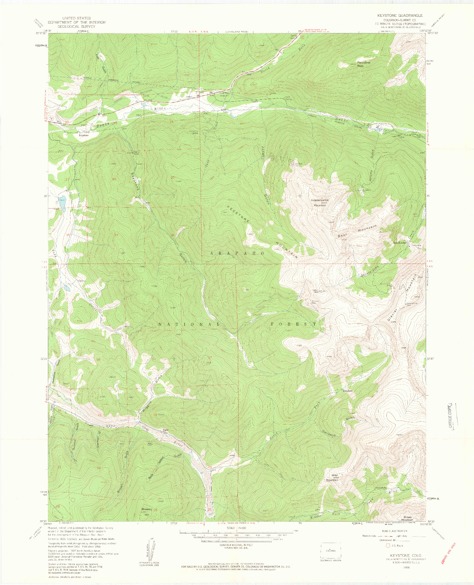USGS 1:24000-SCALE QUADRANGLE FOR KEYSTONE, CO 1958