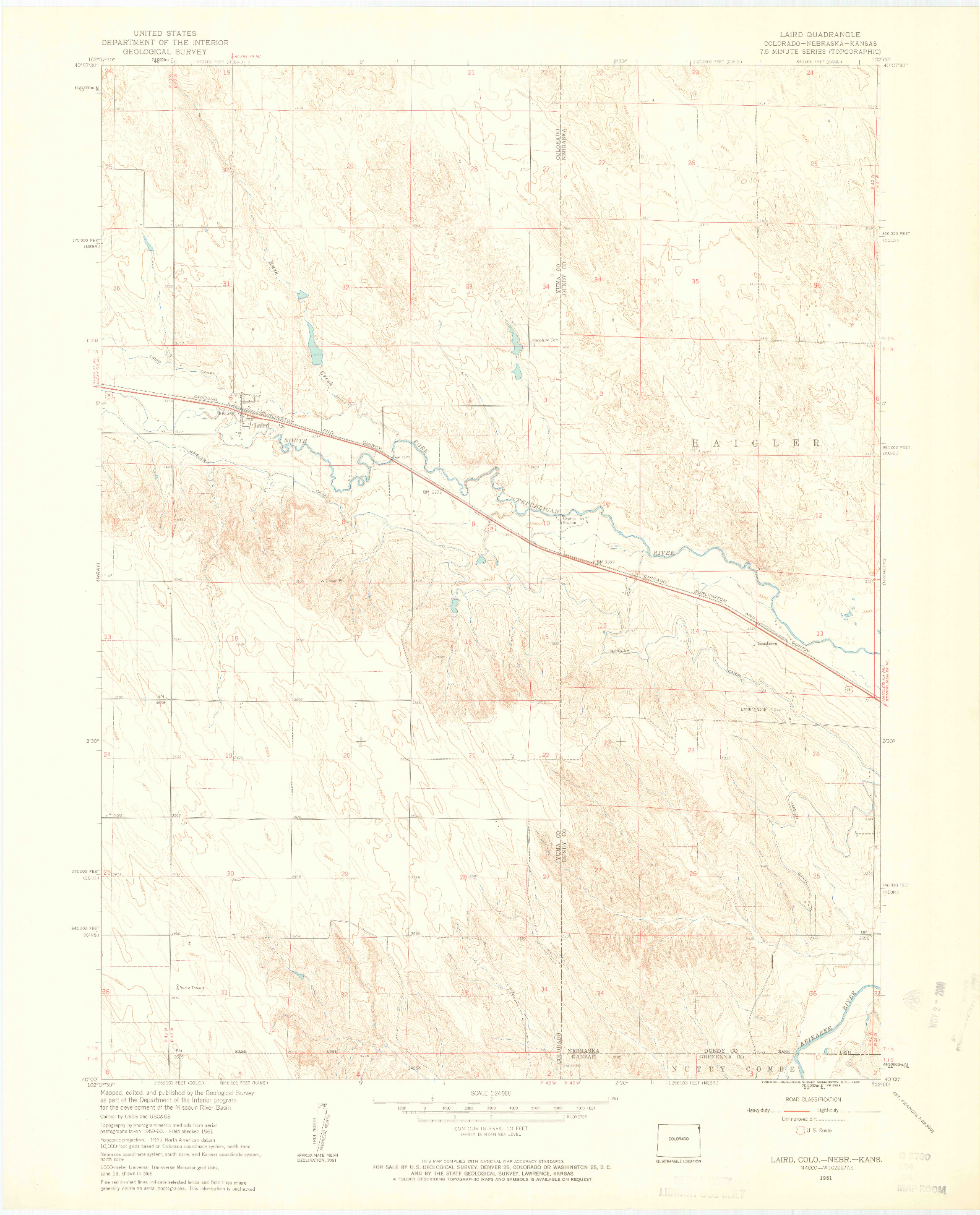 USGS 1:24000-SCALE QUADRANGLE FOR LAIRD, CO 1961