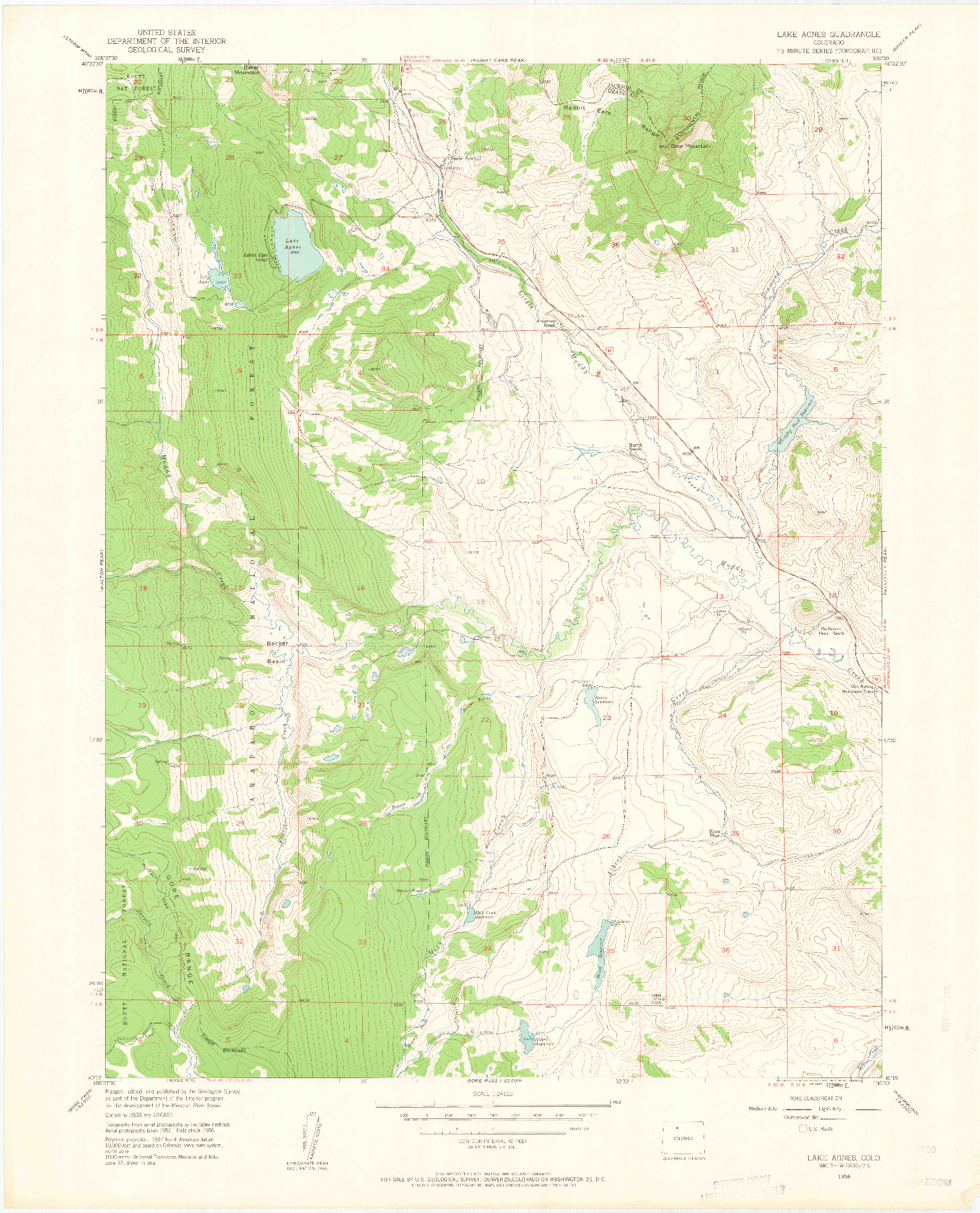 USGS 1:24000-SCALE QUADRANGLE FOR LAKE AGNES, CO 1956