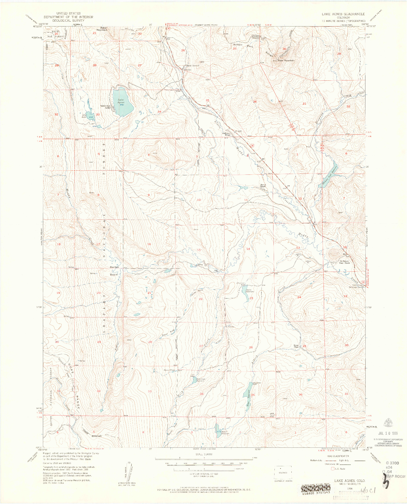 USGS 1:24000-SCALE QUADRANGLE FOR LAKE AGNES, CO 1956