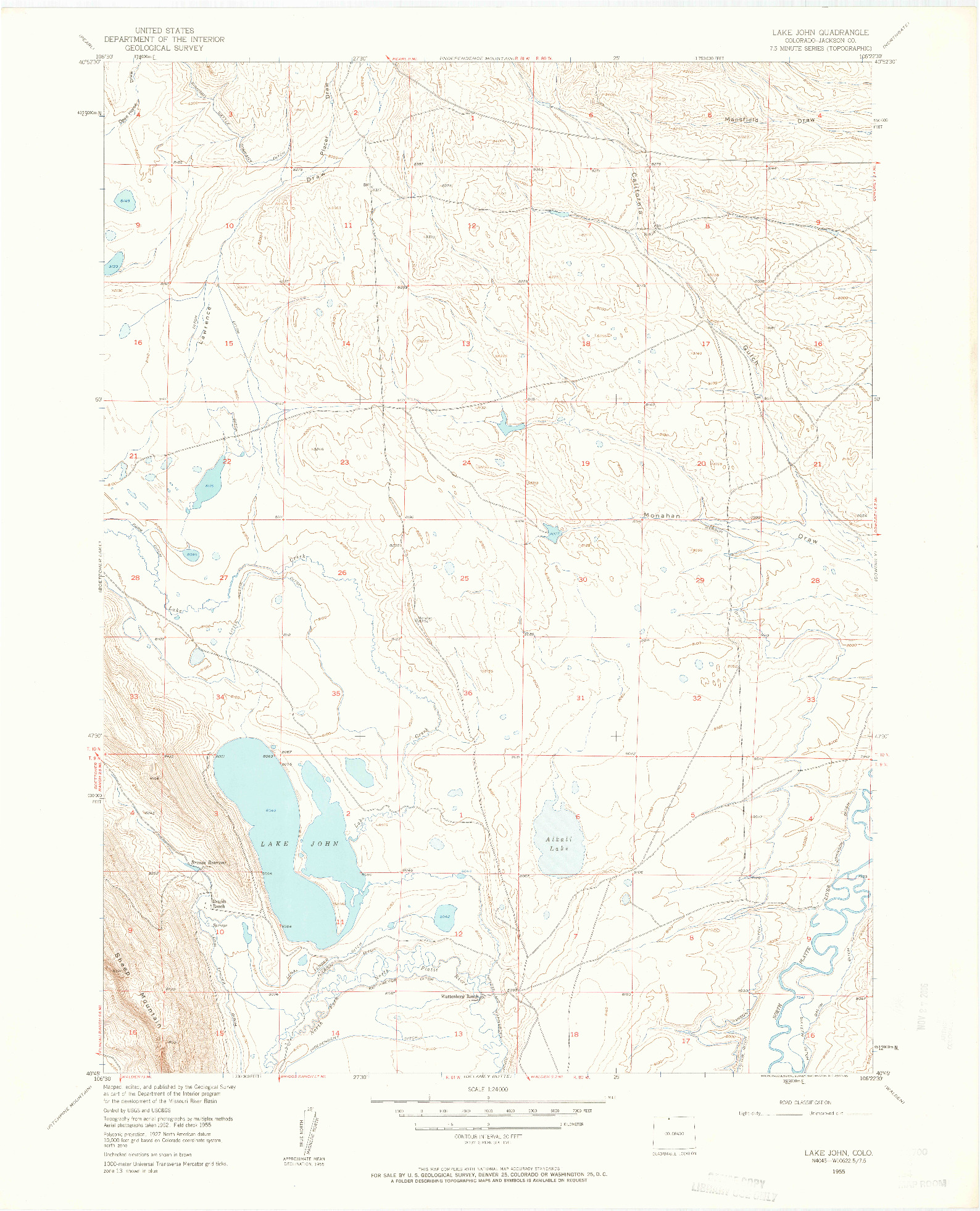 USGS 1:24000-SCALE QUADRANGLE FOR LAKE JOHN, CO 1955