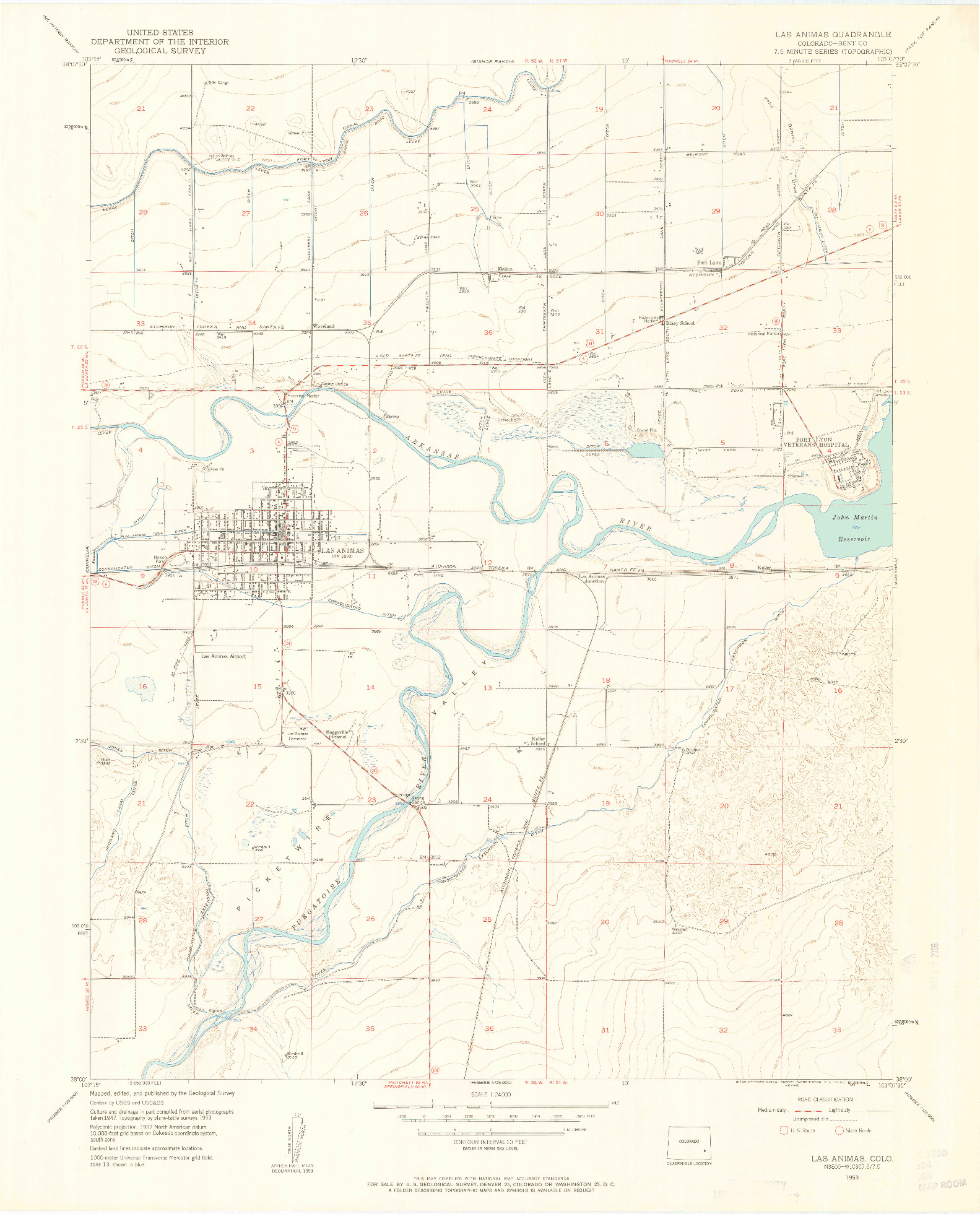 USGS 1:24000-SCALE QUADRANGLE FOR LAS ANIMAS, CO 1953