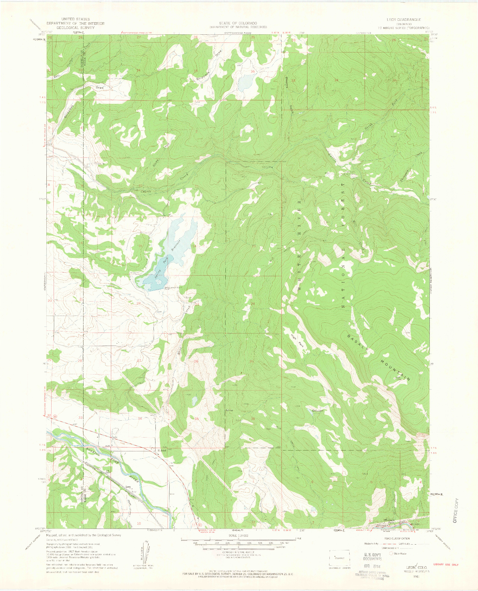USGS 1:24000-SCALE QUADRANGLE FOR LEON, CO 1961