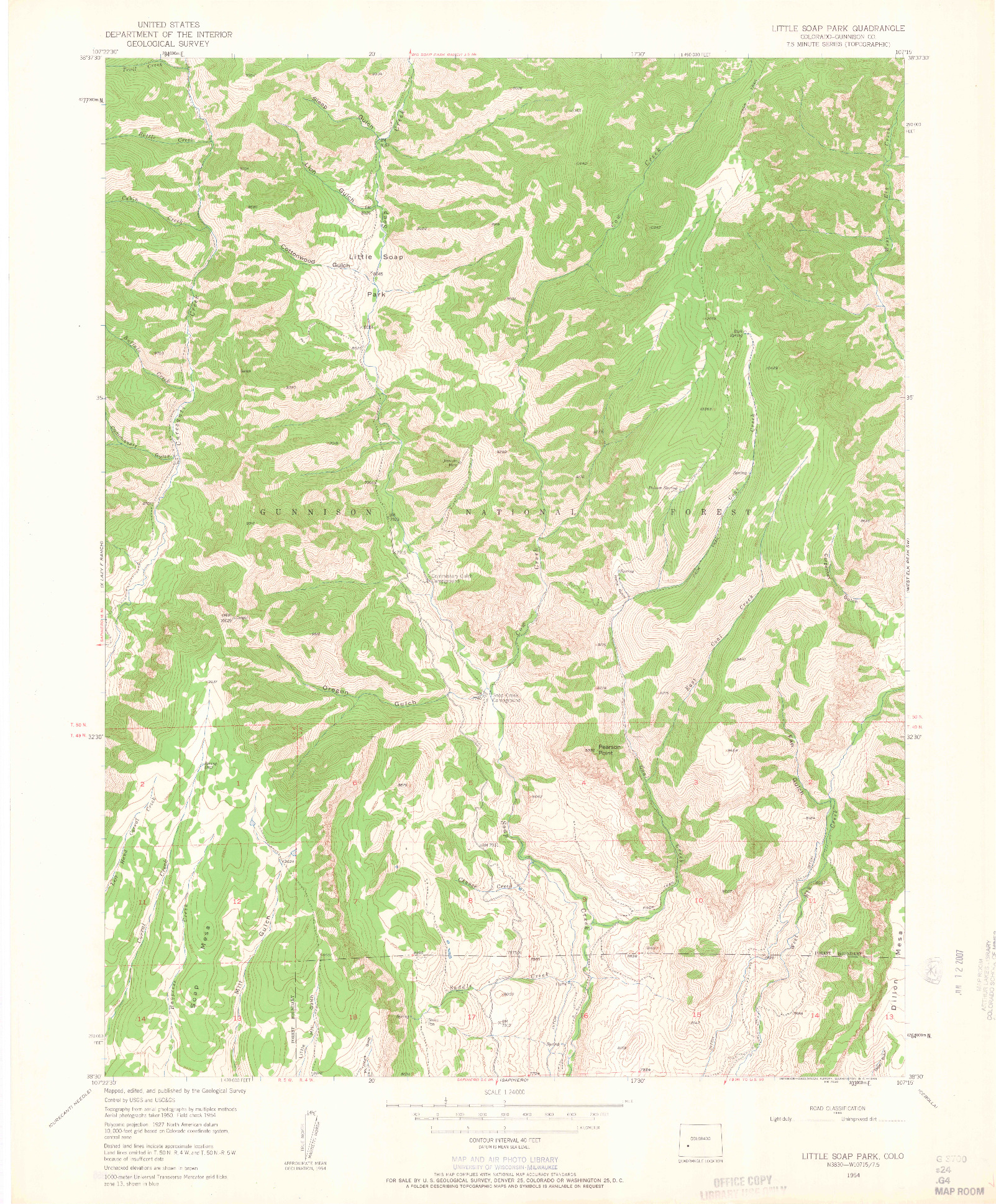 USGS 1:24000-SCALE QUADRANGLE FOR LITTLE SOAP PARK, CO 1954