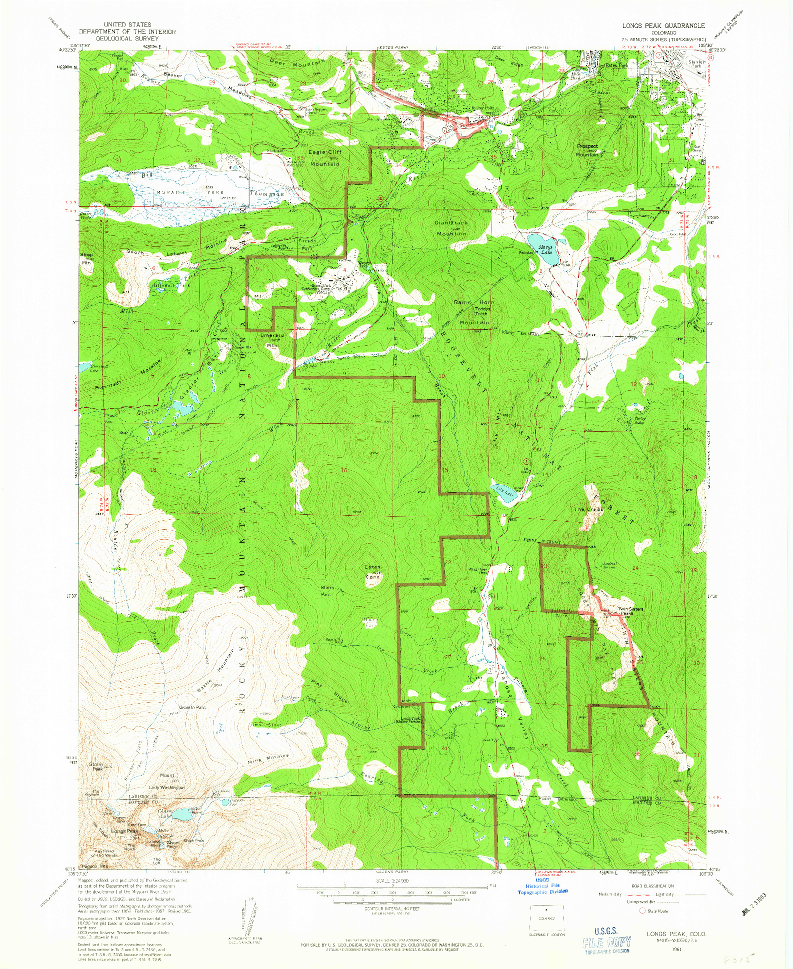 USGS 1:24000-SCALE QUADRANGLE FOR LONGS PEAK, CO 1961