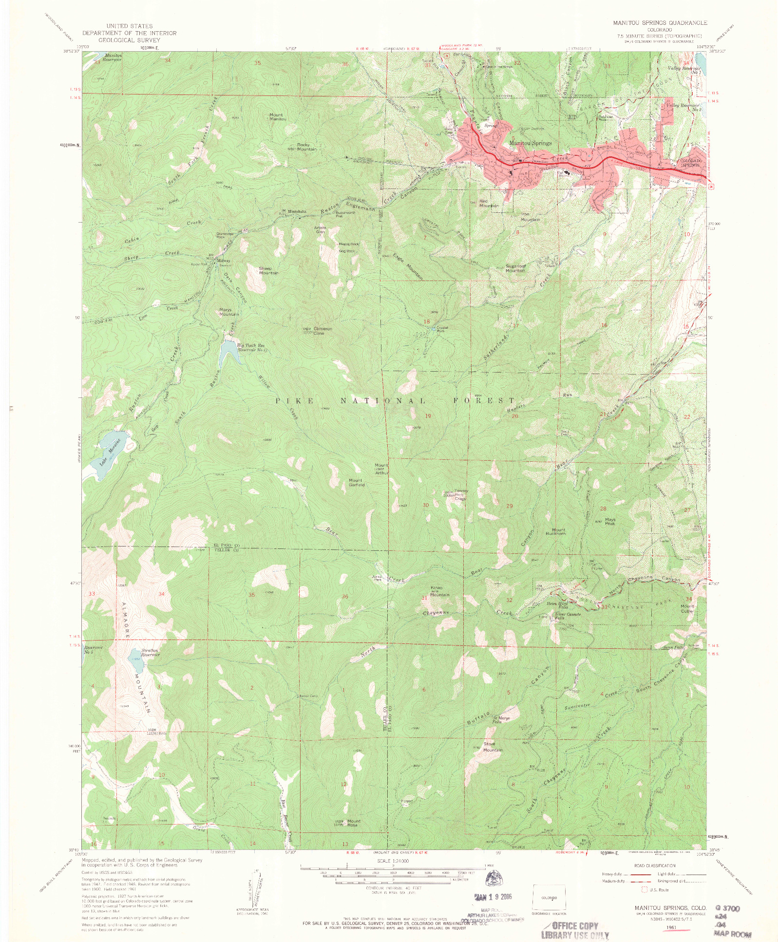 USGS 1:24000-SCALE QUADRANGLE FOR MANITOU SPRINGS, CO 1961