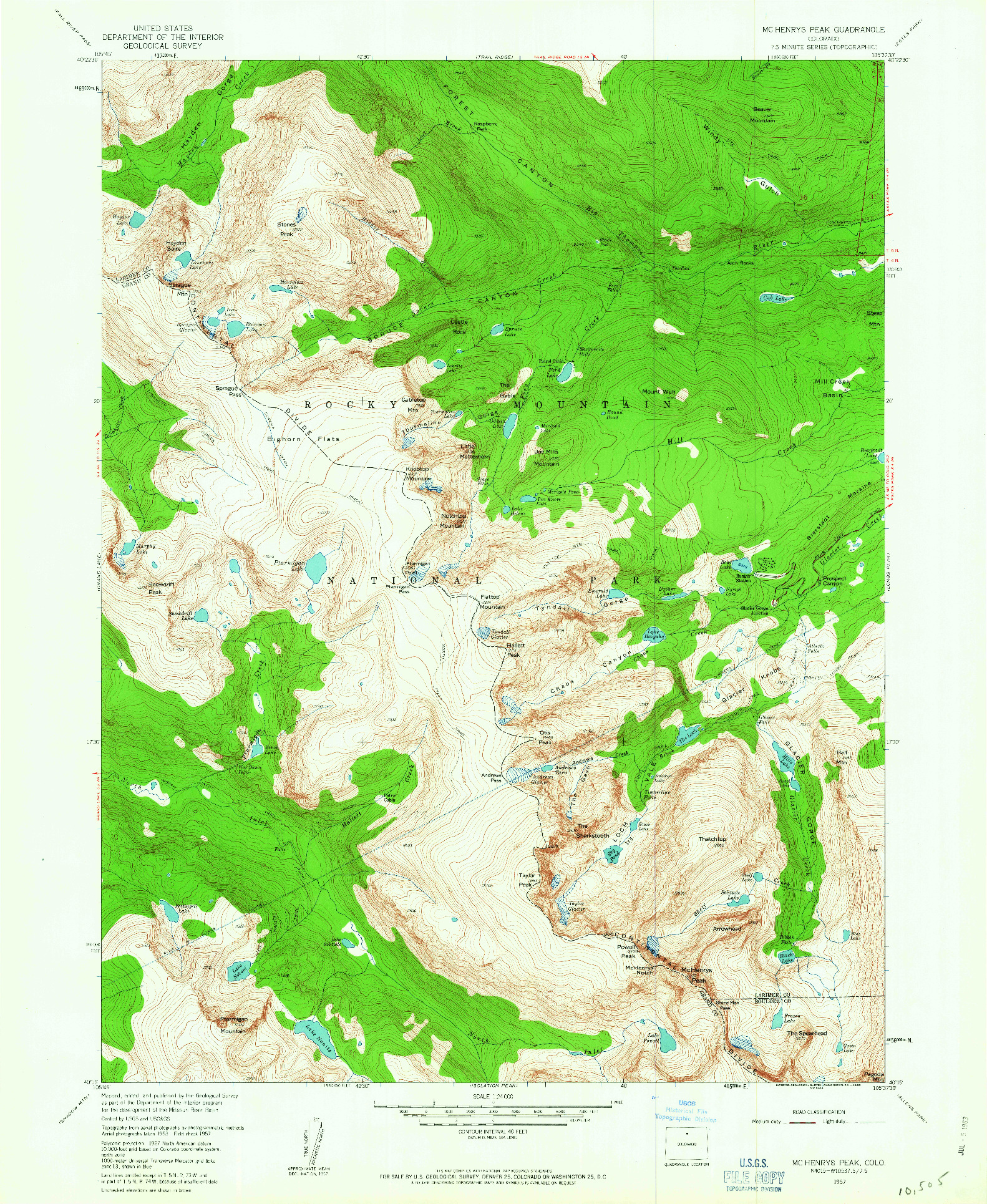 USGS 1:24000-SCALE QUADRANGLE FOR MC HENRYS PEAK, CO 1957