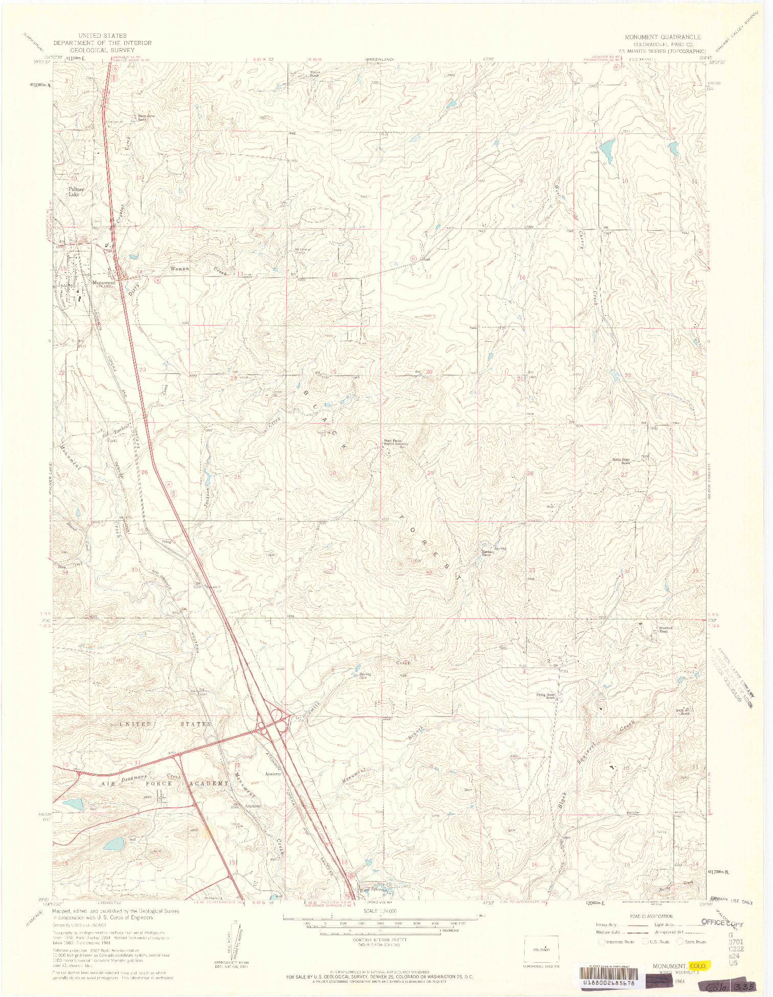 USGS 1:24000-SCALE QUADRANGLE FOR MONUMENT, CO 1961