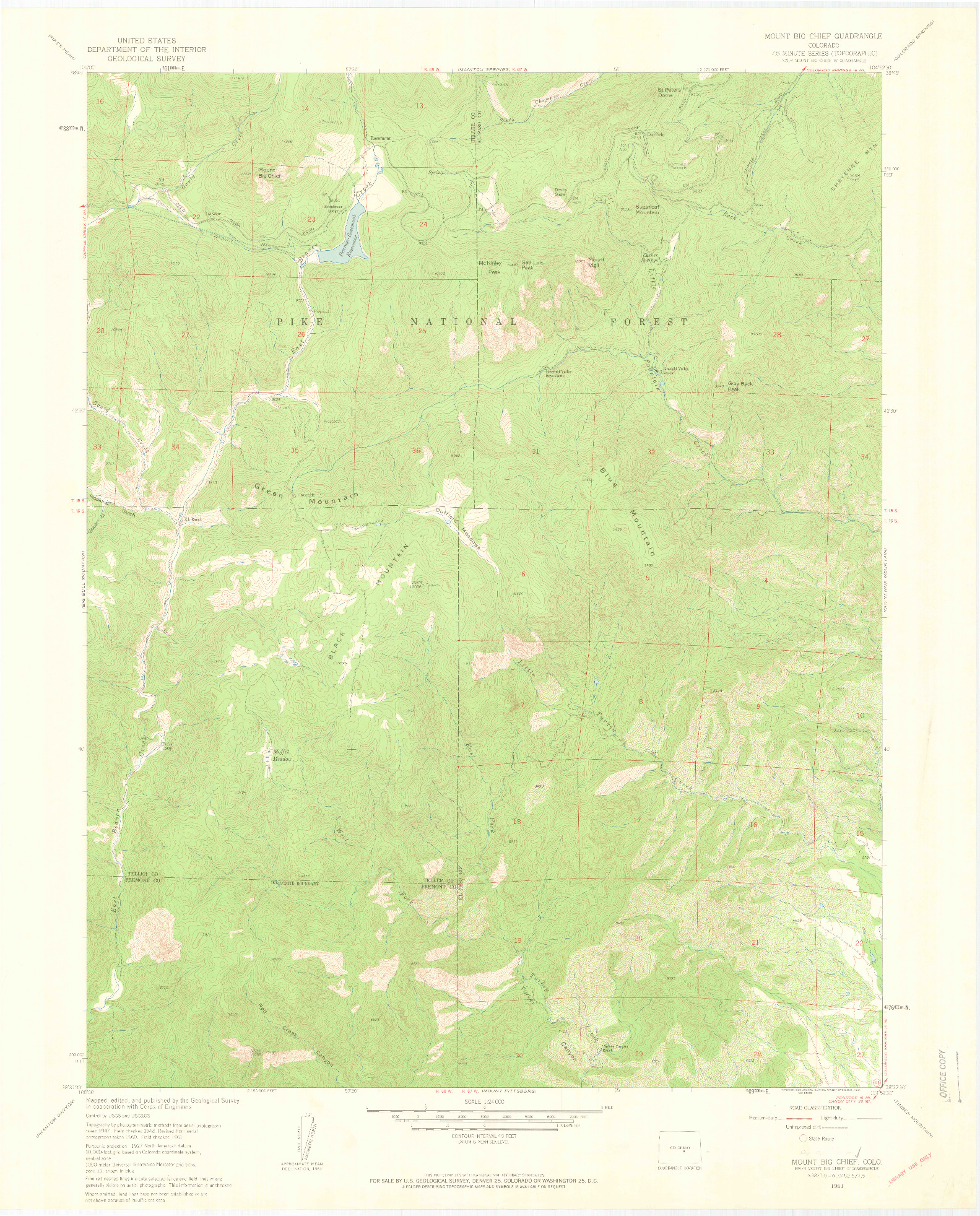 USGS 1:24000-SCALE QUADRANGLE FOR MOUNT BIG CHIEF, CO 1961