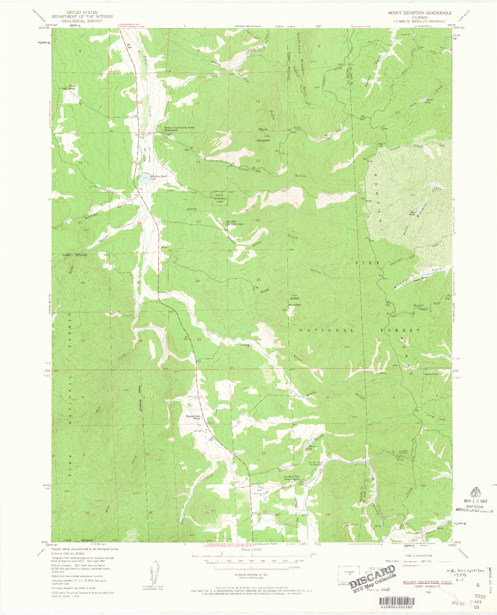 USGS 1:24000-SCALE QUADRANGLE FOR MOUNT DECEPTION, CO 1954