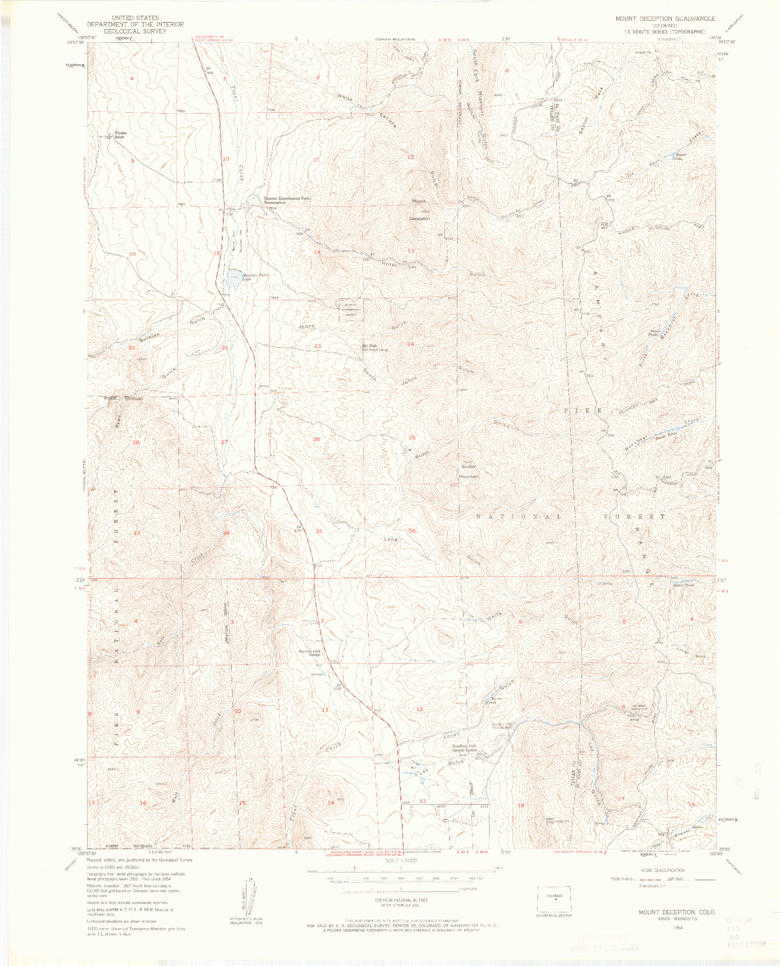 USGS 1:24000-SCALE QUADRANGLE FOR MOUNT DECEPTION, CO 1954