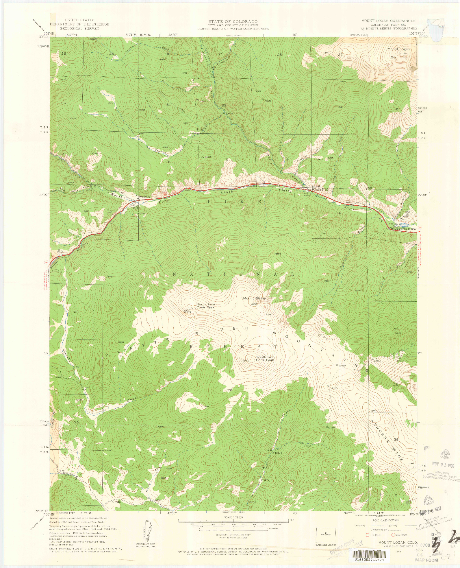 USGS 1:24000-SCALE QUADRANGLE FOR MOUNT LOGAN, CO 1945