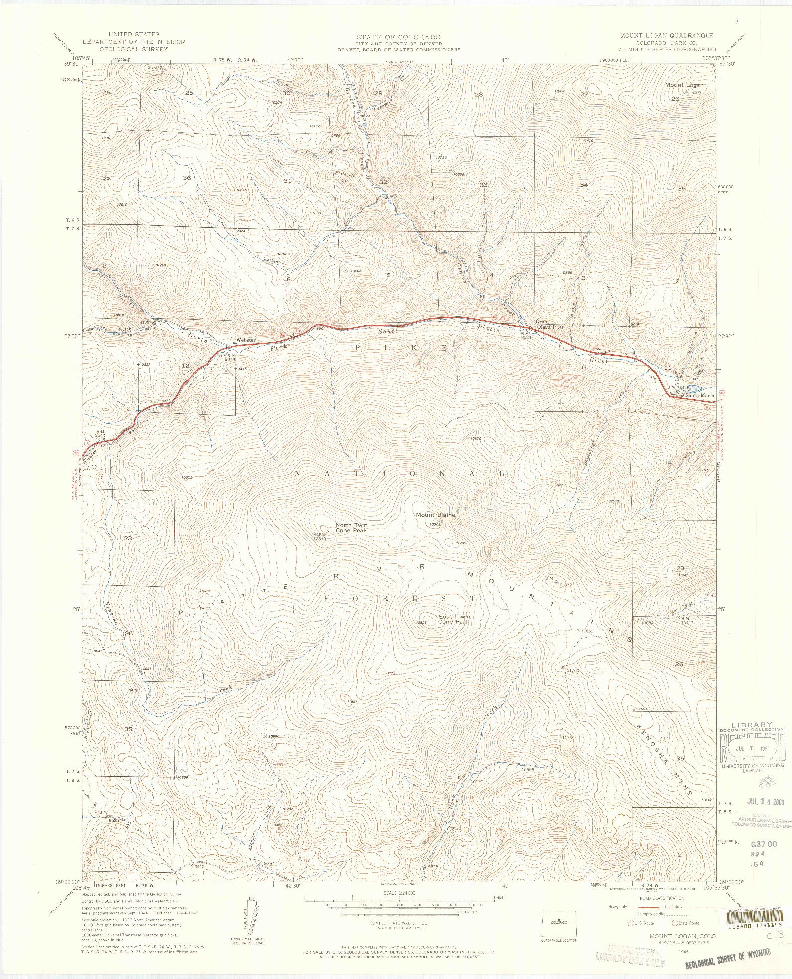 USGS 1:24000-SCALE QUADRANGLE FOR MOUNT LOGAN, CO 1945