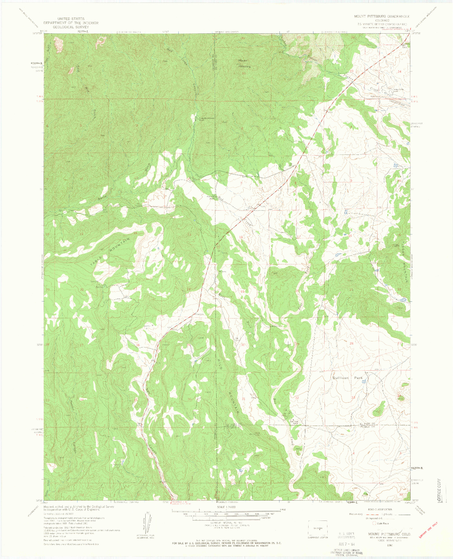 USGS 1:24000-SCALE QUADRANGLE FOR MOUNT PITTSBURG, CO 1961