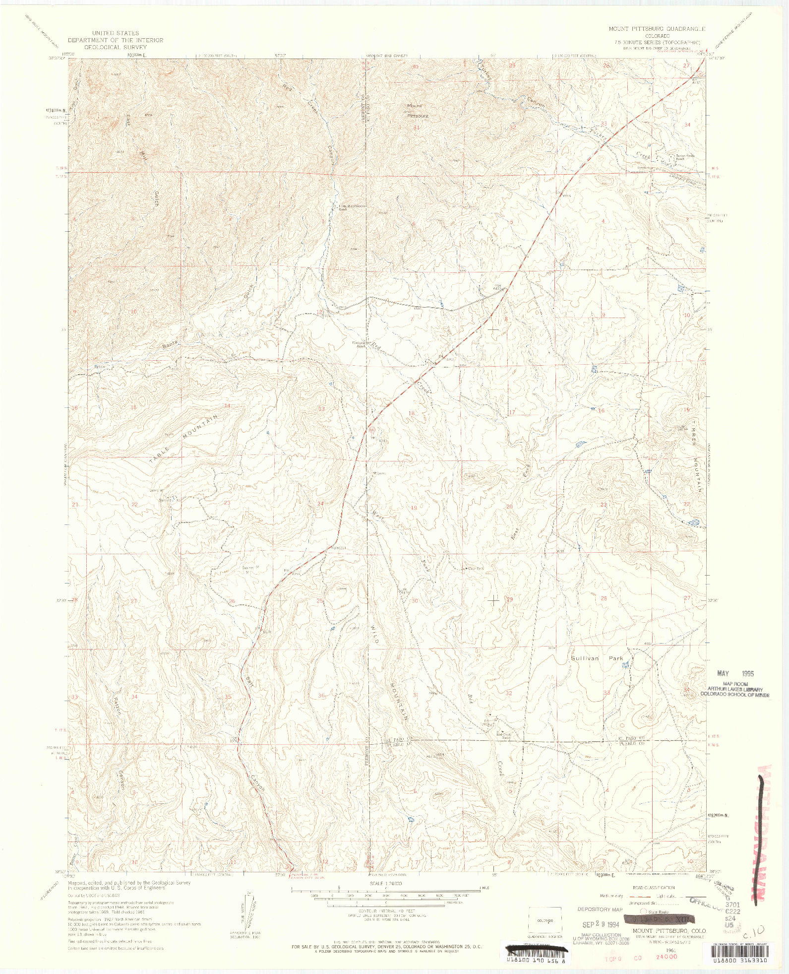 USGS 1:24000-SCALE QUADRANGLE FOR MOUNT PITTSBURG, CO 1961