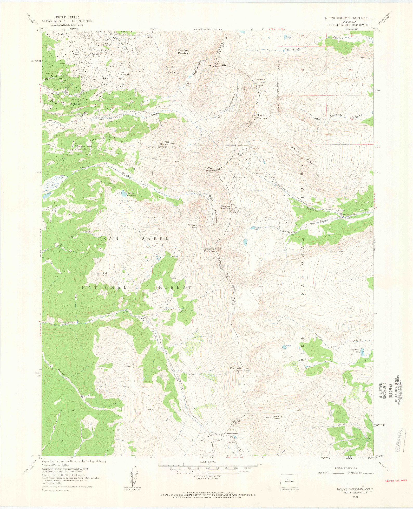 USGS 1:24000-SCALE QUADRANGLE FOR MOUNT SHERMAN, CO 1961