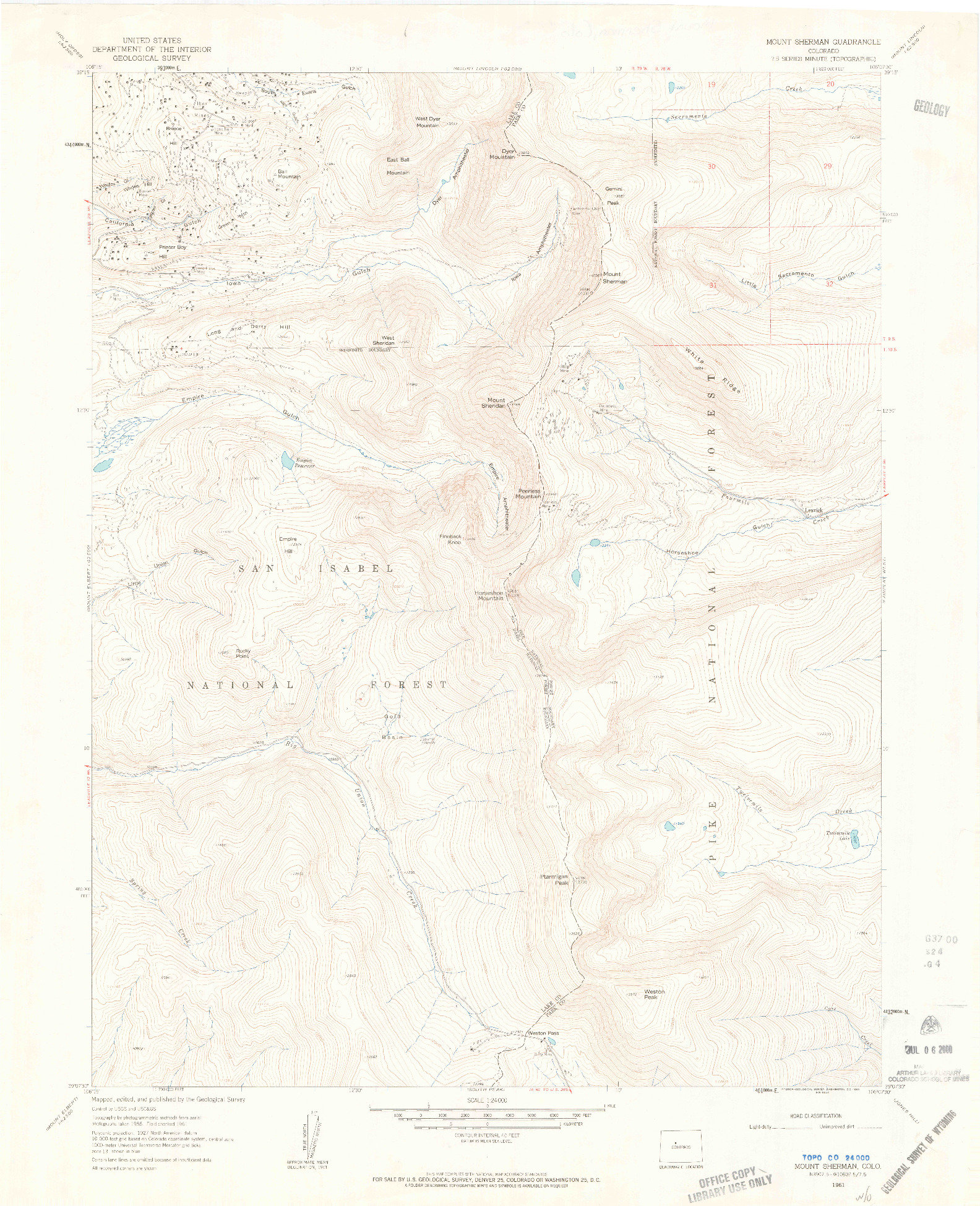 USGS 1:24000-SCALE QUADRANGLE FOR MOUNT SHERMAN, CO 1961