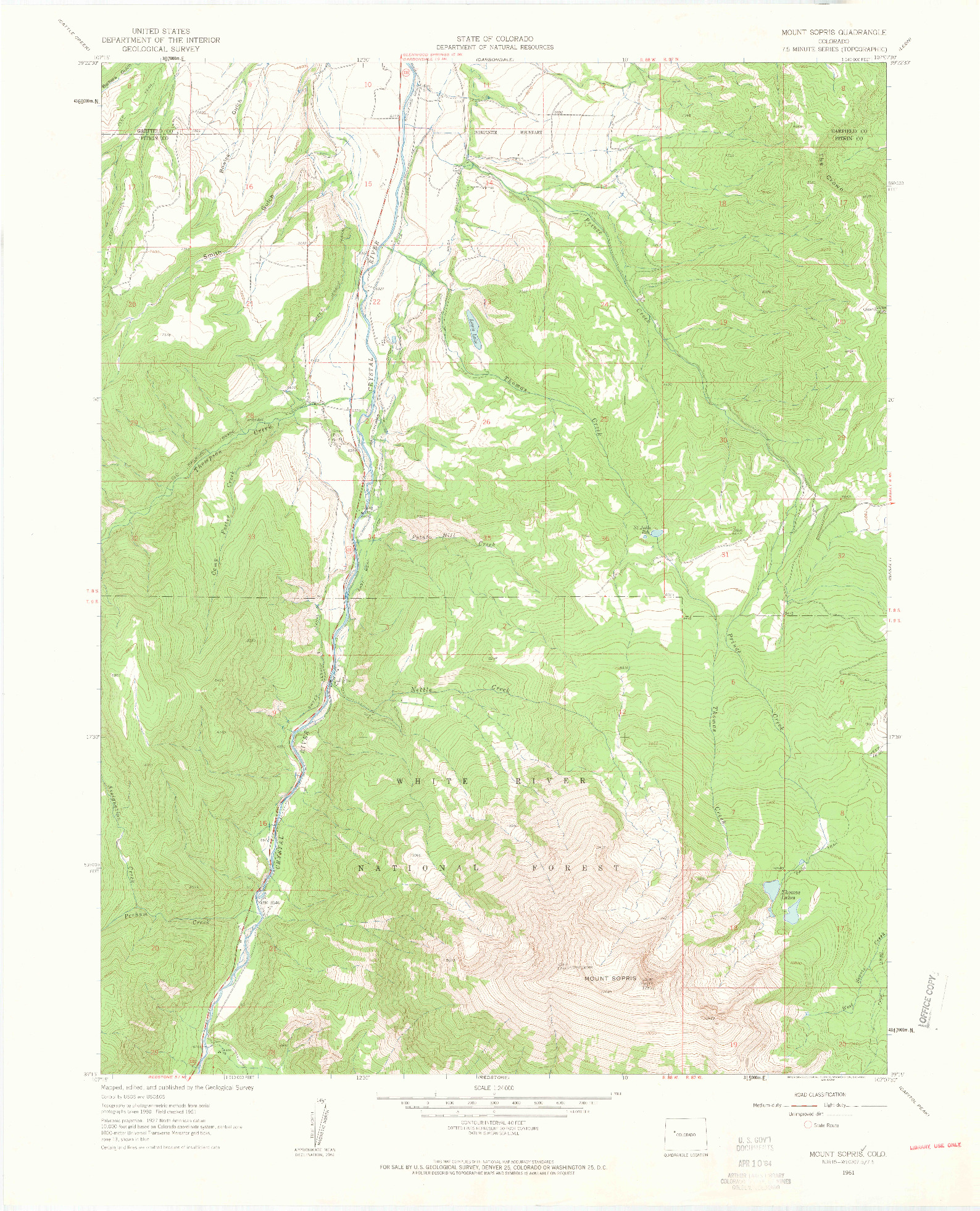 USGS 1:24000-SCALE QUADRANGLE FOR MOUNT SOPRIS, CO 1961