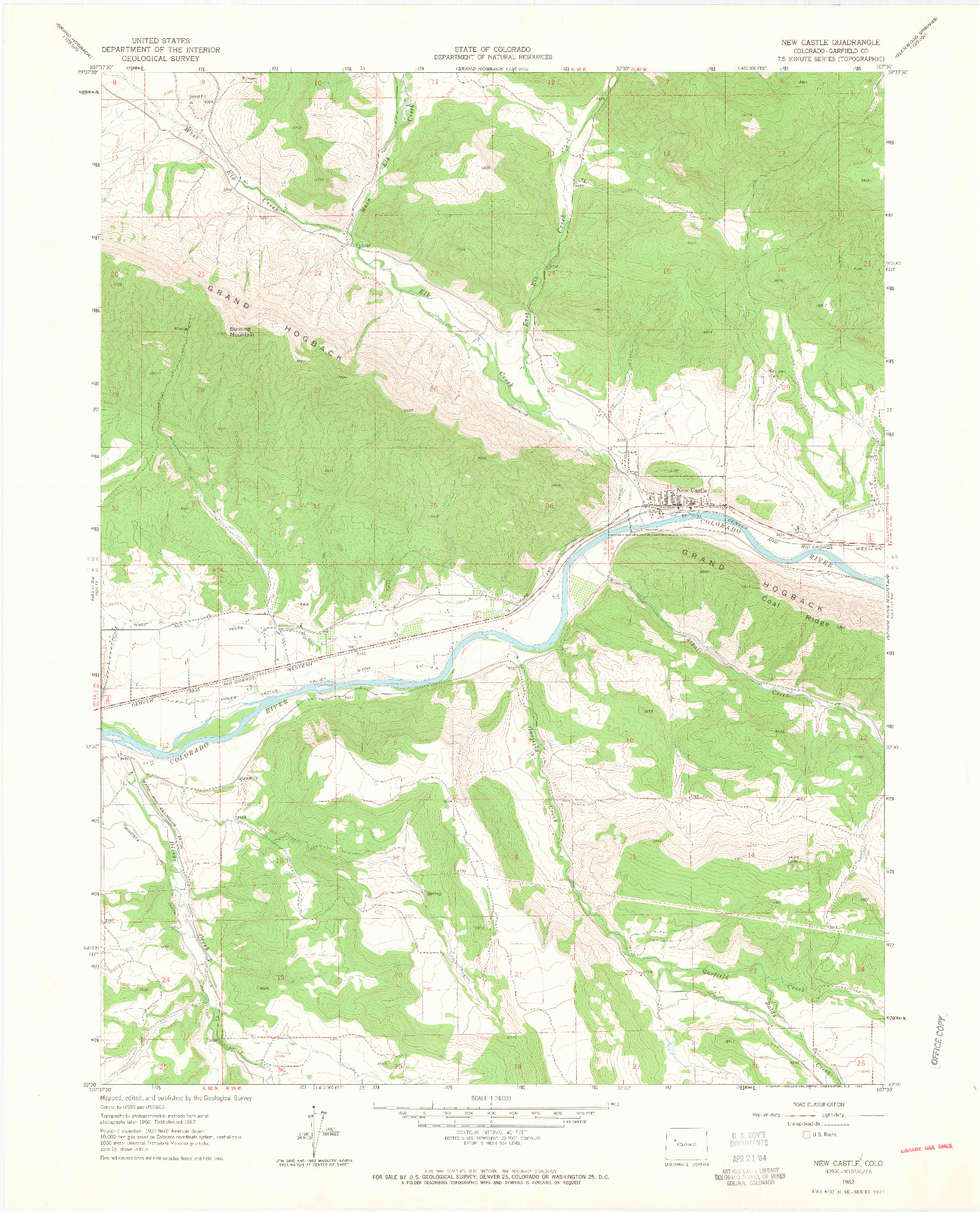 USGS 1:24000-SCALE QUADRANGLE FOR NEW CASTLE, CO 1962