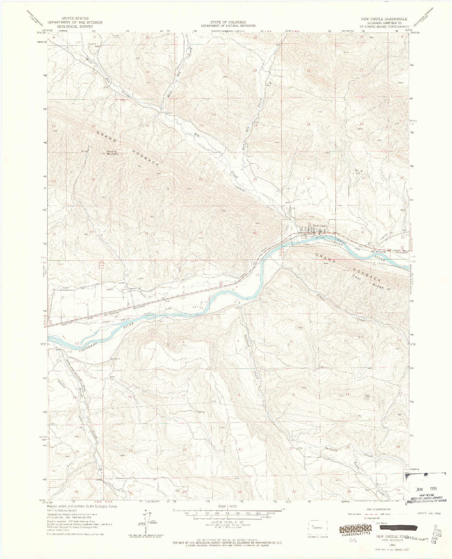 USGS 1:24000-SCALE QUADRANGLE FOR NEW CASTLE, CO 1962