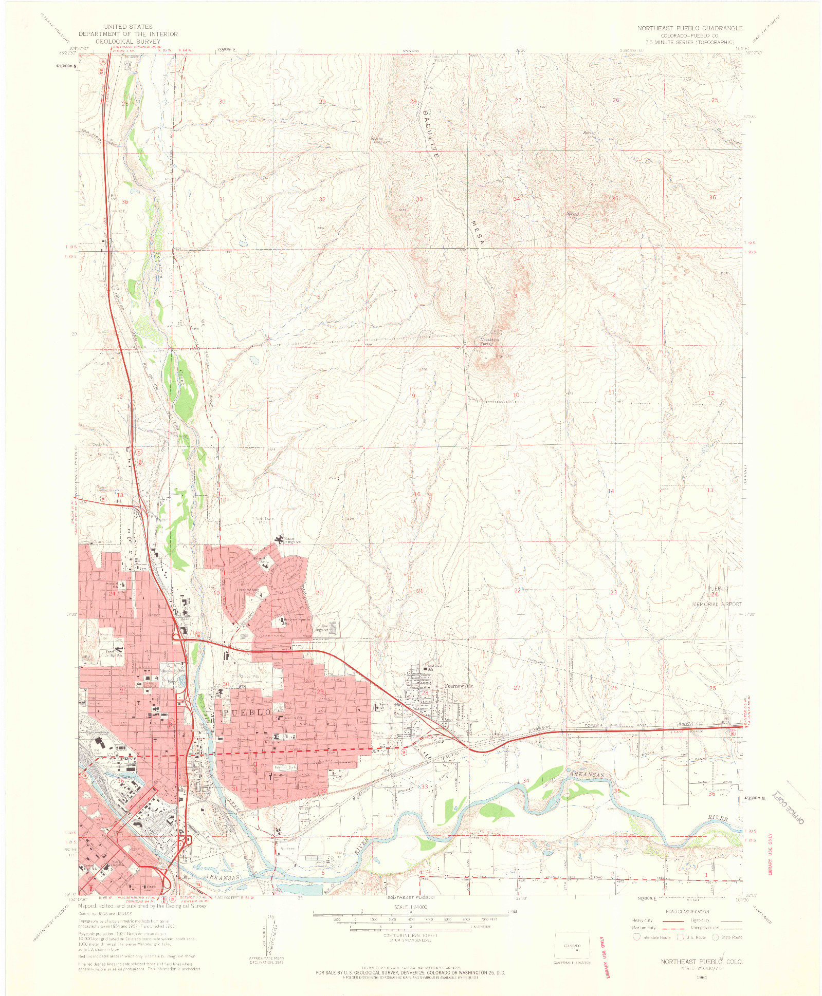 USGS 1:24000-SCALE QUADRANGLE FOR NORTHEAST PUEBLO, CO 1961