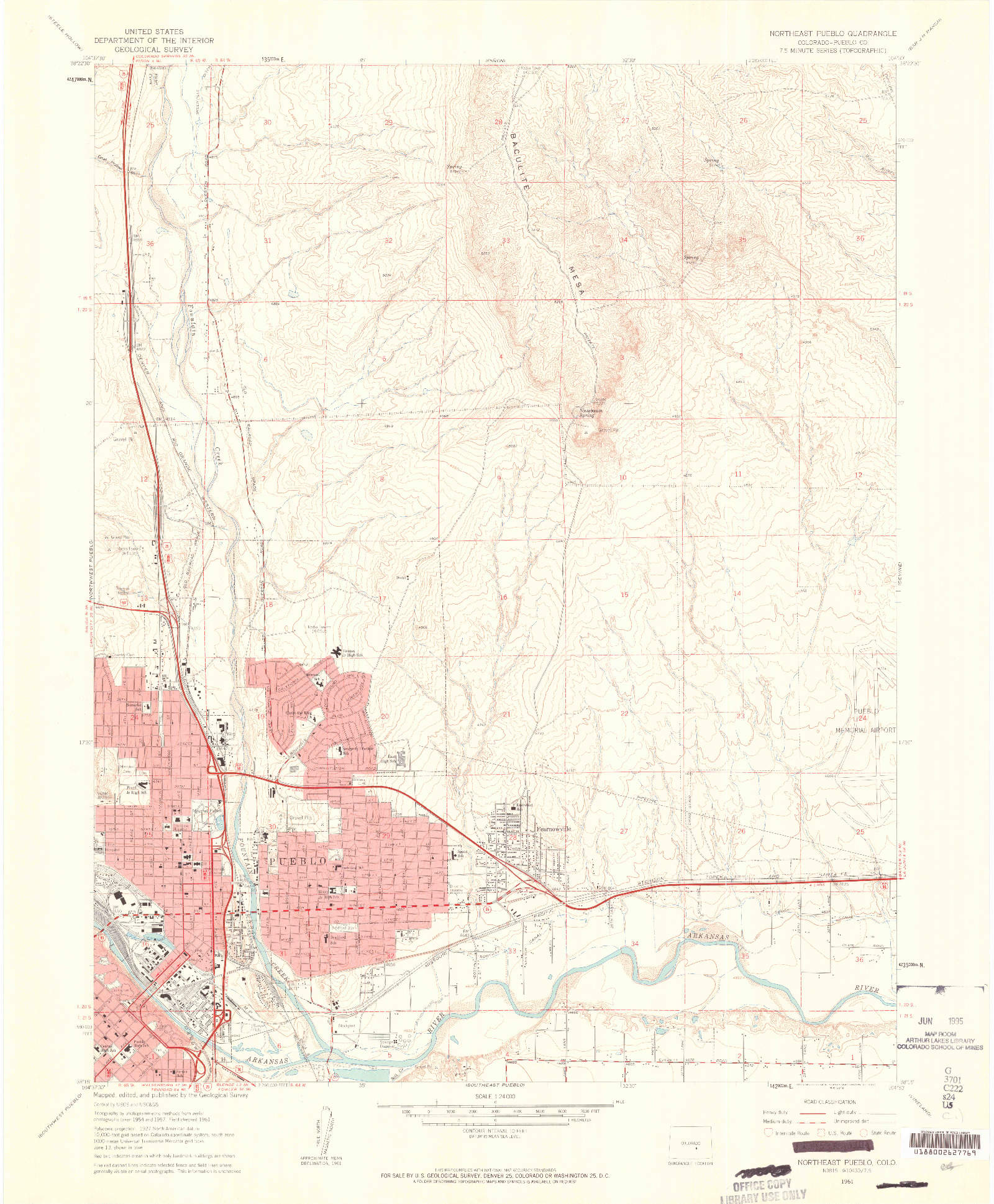 USGS 1:24000-SCALE QUADRANGLE FOR NORTHEAST PUEBLO, CO 1961