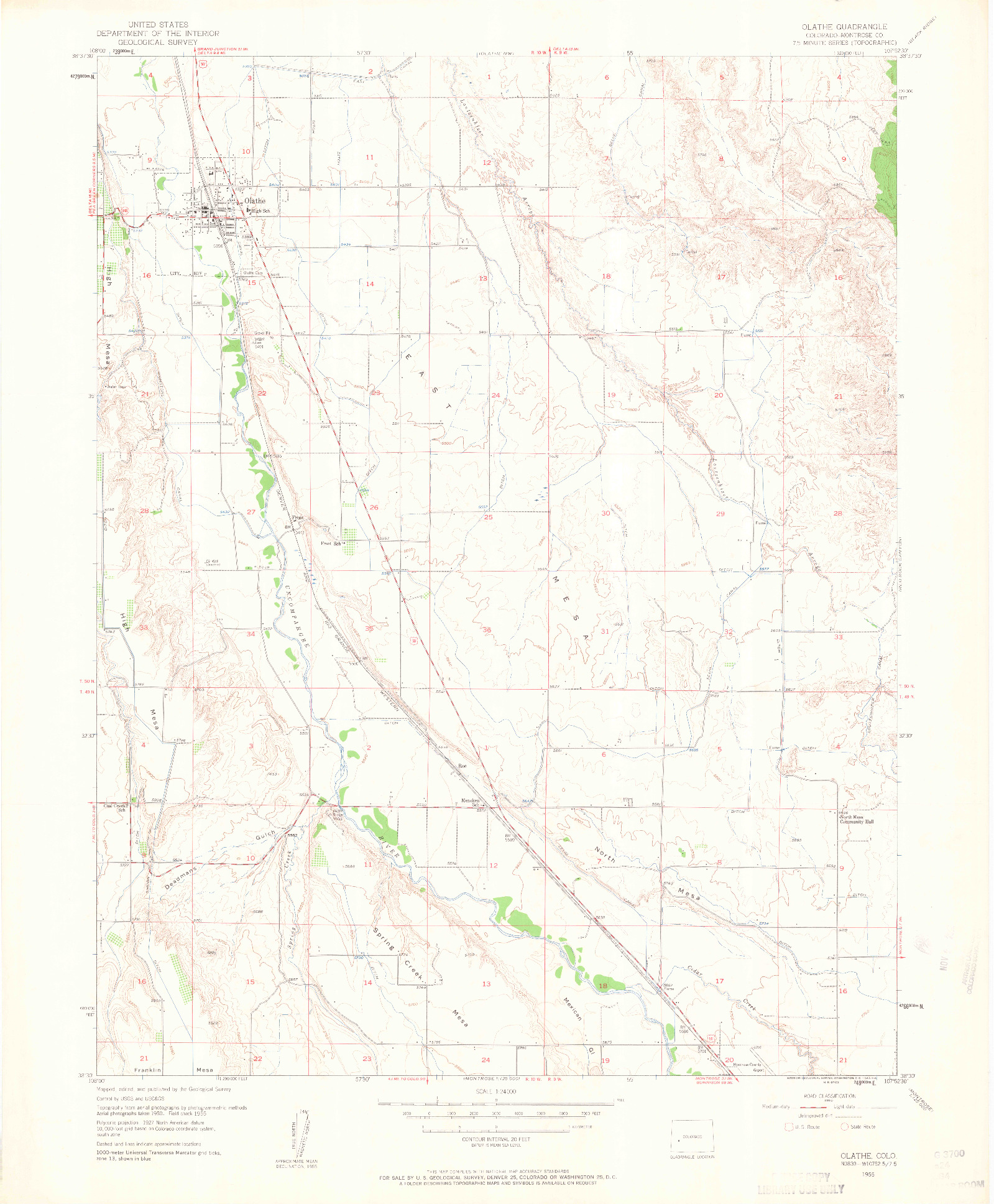 USGS 1:24000-SCALE QUADRANGLE FOR OLATHE, CO 1955