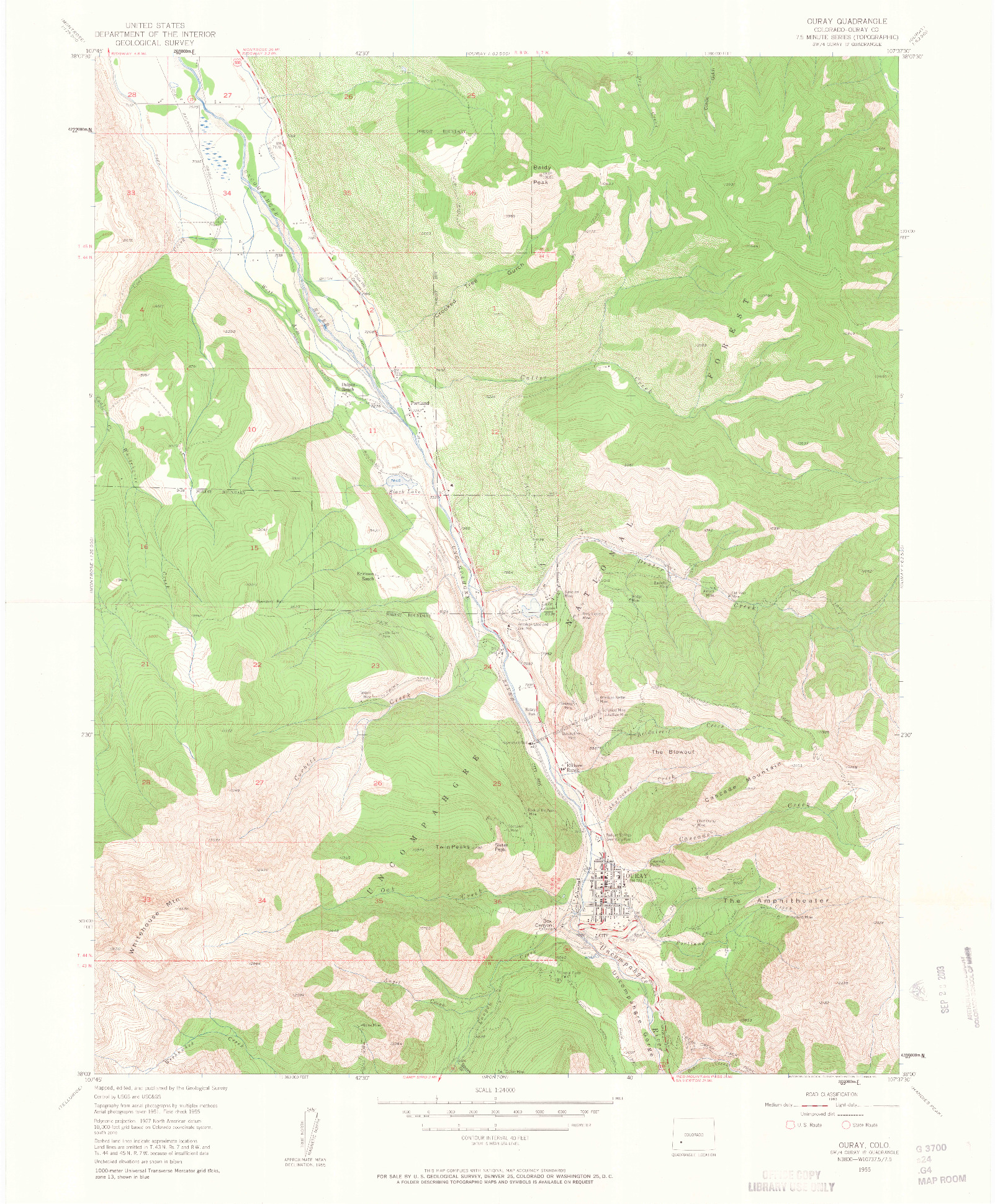 USGS 1:24000-SCALE QUADRANGLE FOR OURAY, CO 1955