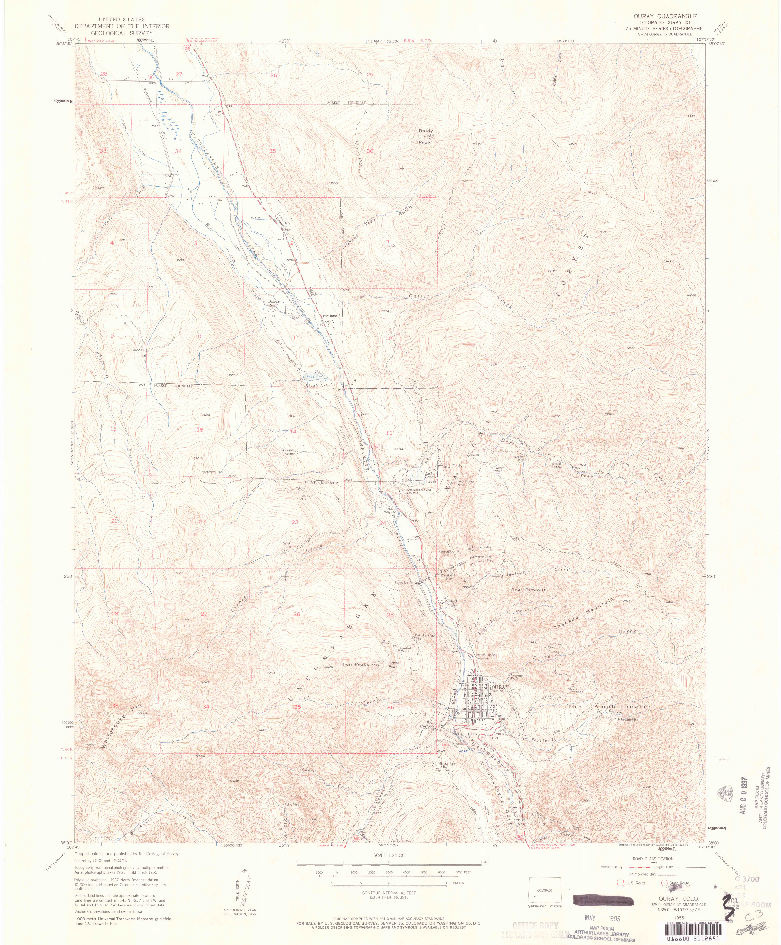 USGS 1:24000-SCALE QUADRANGLE FOR OURAY, CO 1955