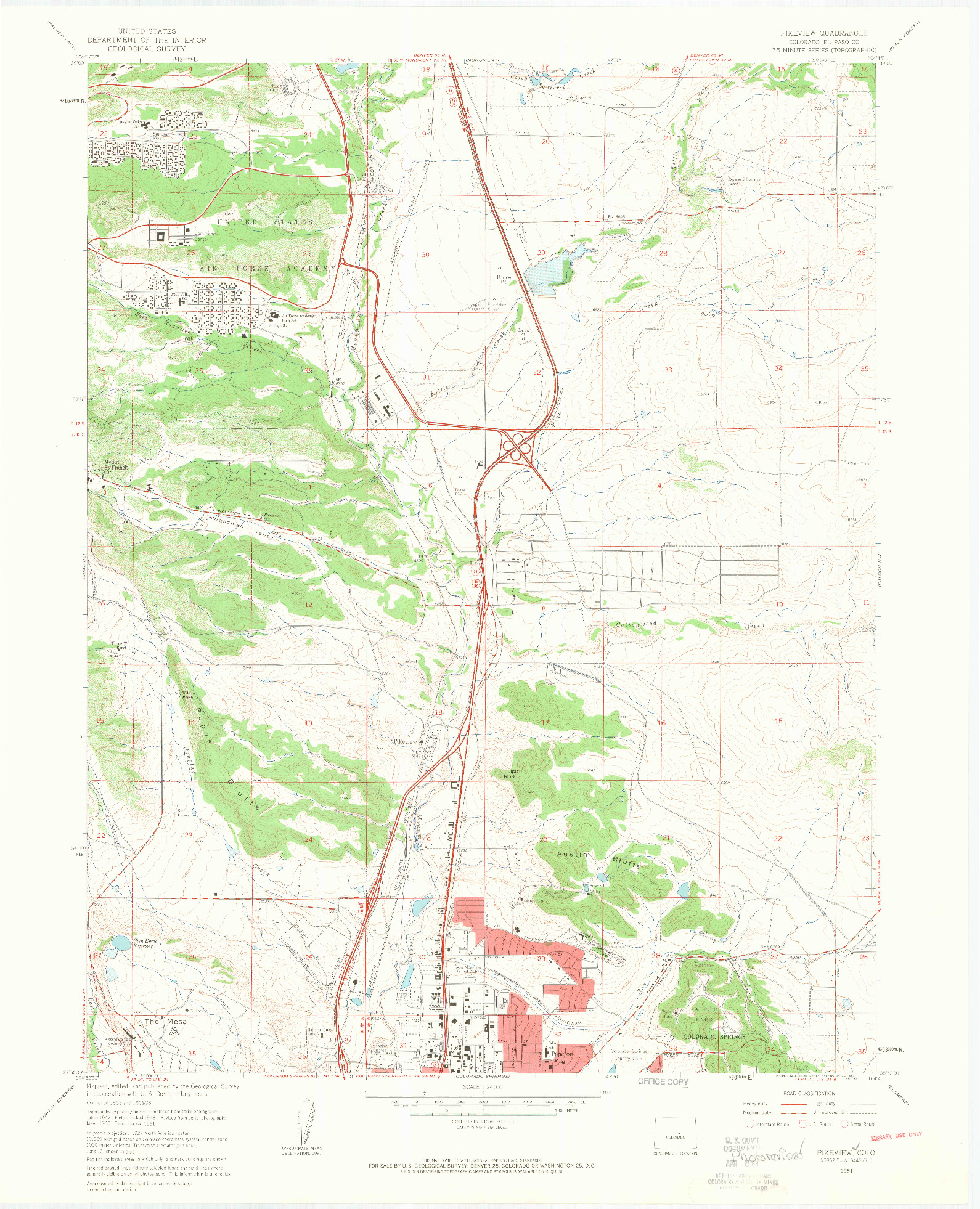 USGS 1:24000-SCALE QUADRANGLE FOR PIKEVIEW, CO 1961