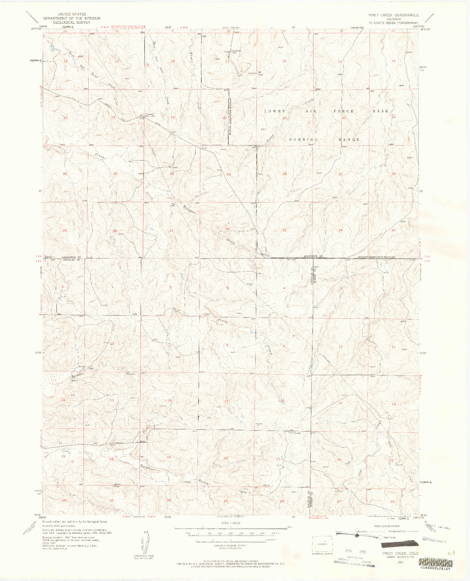 USGS 1:24000-SCALE QUADRANGLE FOR PINEY CREEK, CO 1957