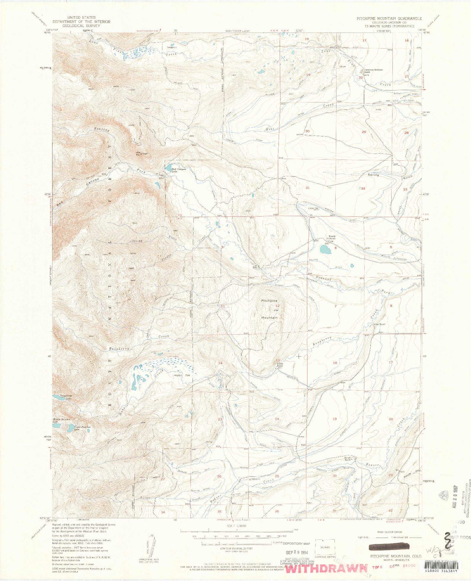 USGS 1:24000-SCALE QUADRANGLE FOR PITCHPINE MOUNTAIN, CO 1955