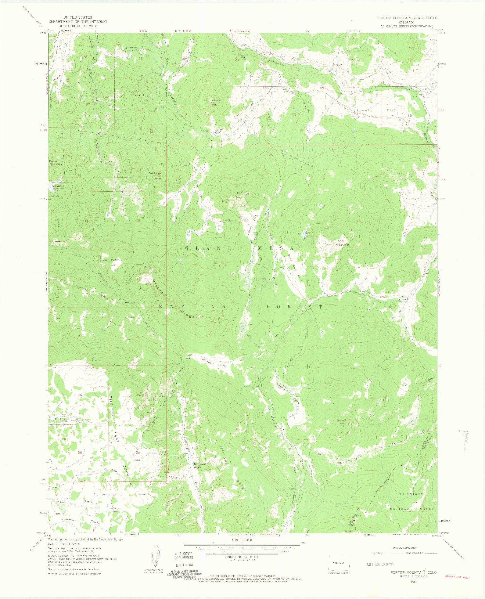 USGS 1:24000-SCALE QUADRANGLE FOR PORTER MOUNTAIN, CO 1961