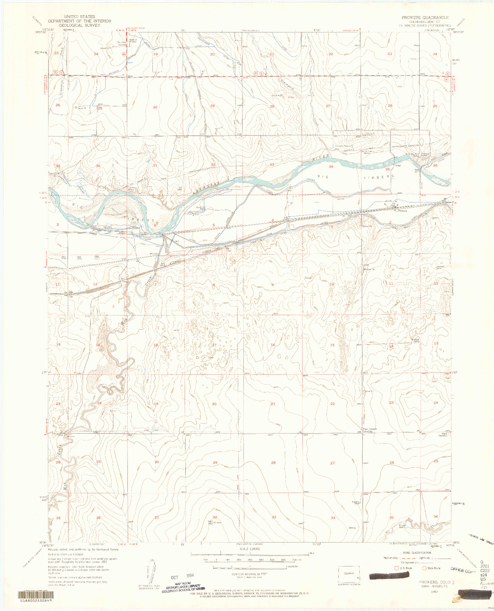 USGS 1:24000-SCALE QUADRANGLE FOR PROWERS, CO 1953