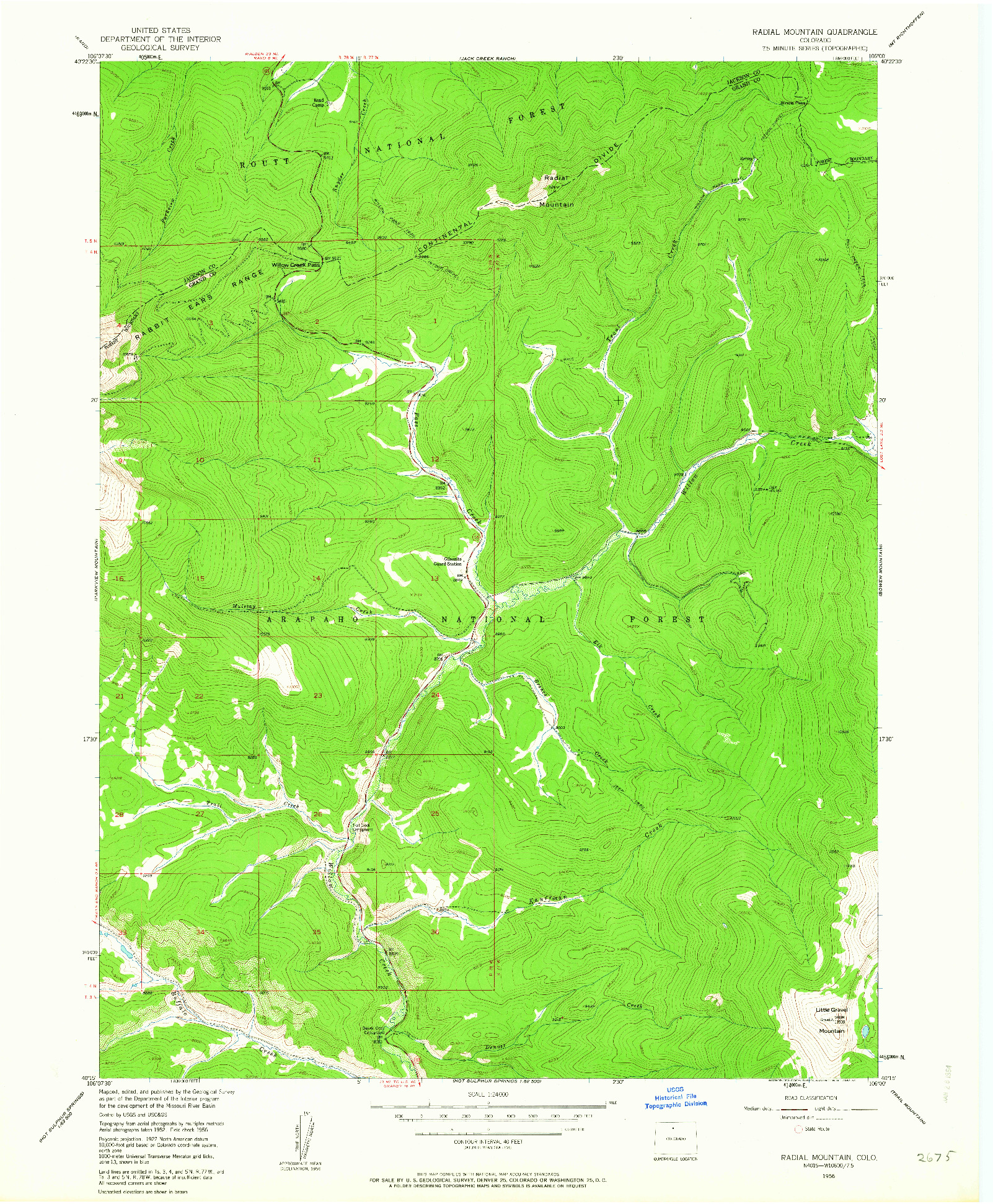 USGS 1:24000-SCALE QUADRANGLE FOR RADIAL MOUNTAIN, CO 1956