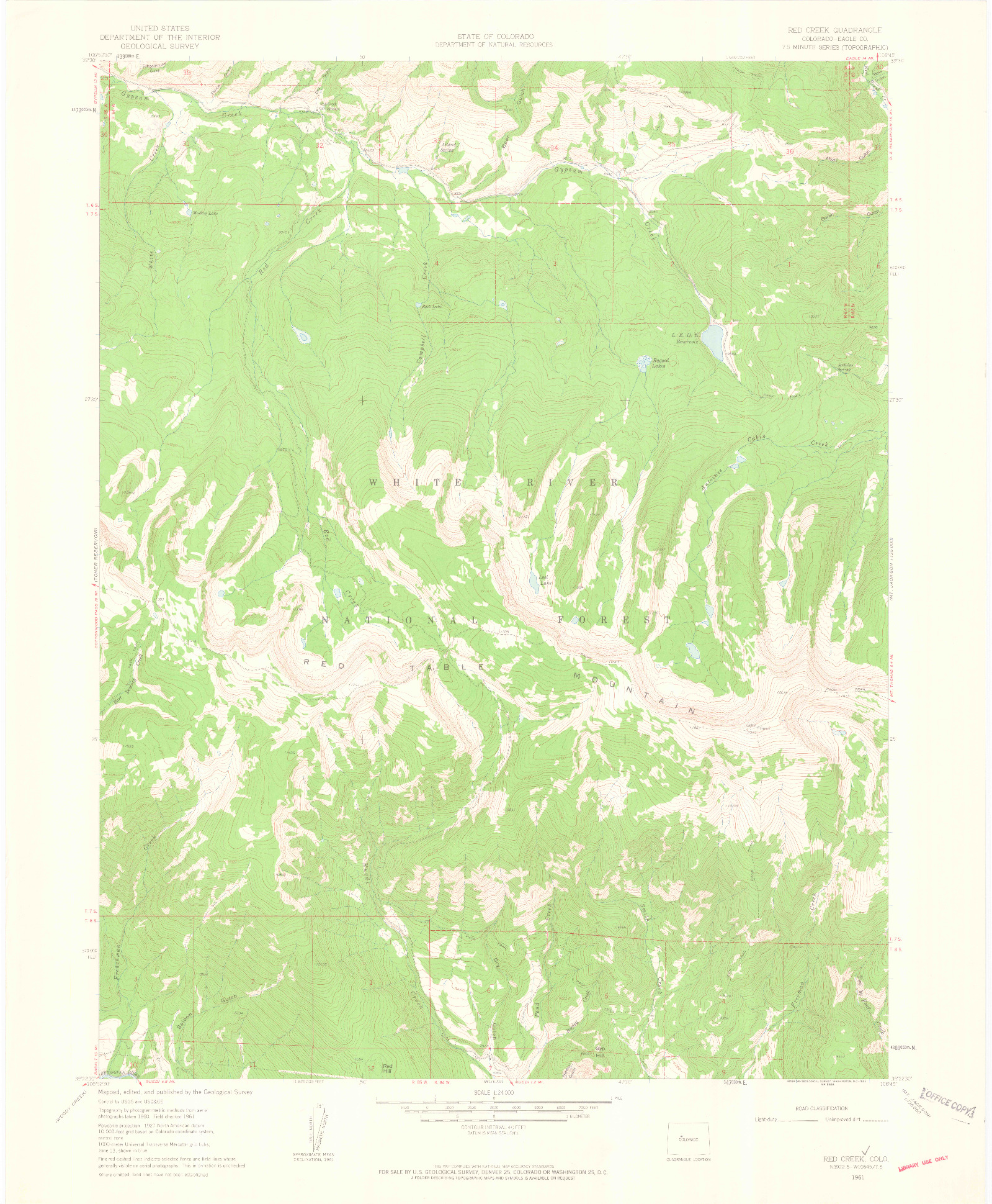 USGS 1:24000-SCALE QUADRANGLE FOR RED CREEK, CO 1961