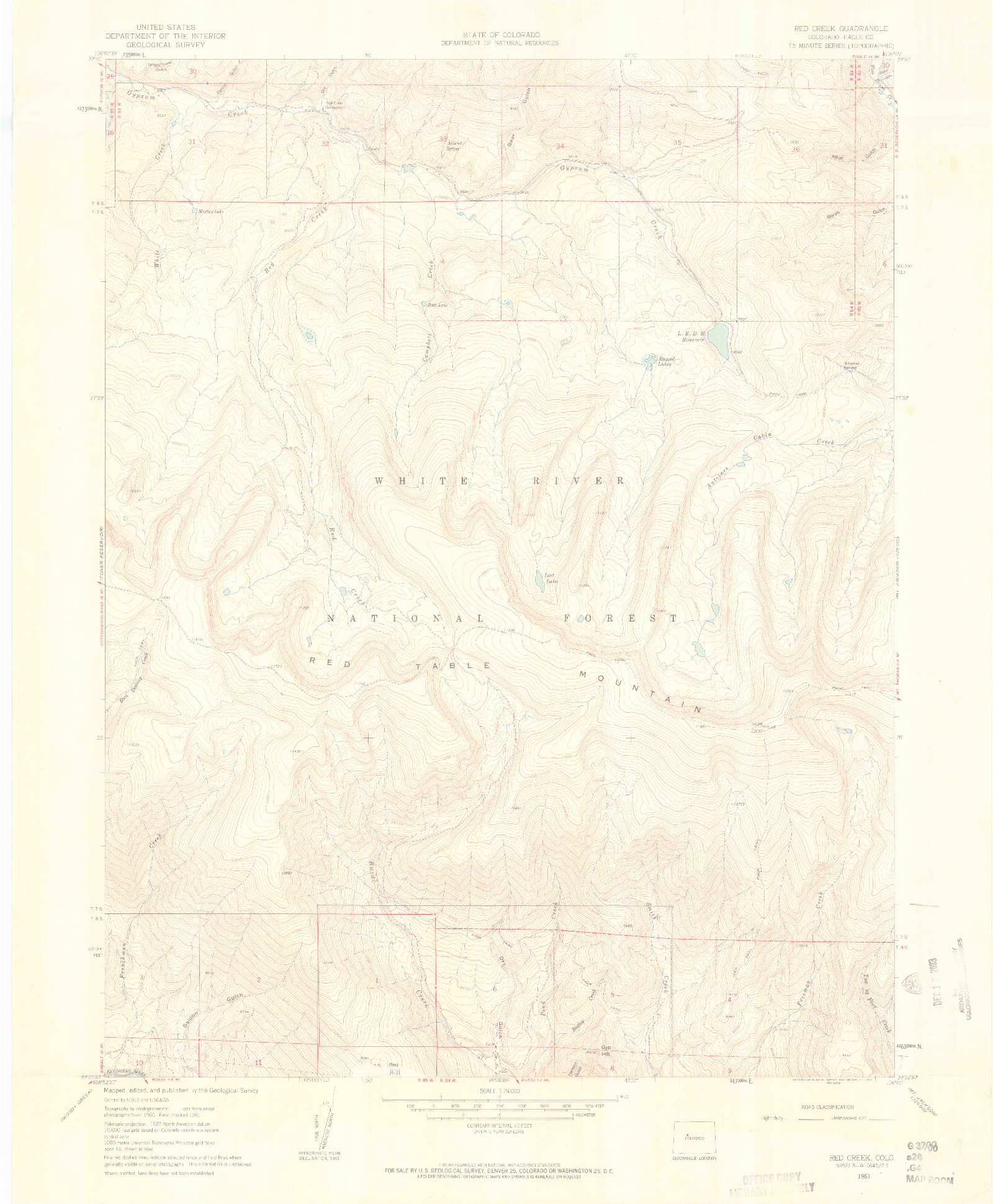 USGS 1:24000-SCALE QUADRANGLE FOR RED CREEK, CO 1961