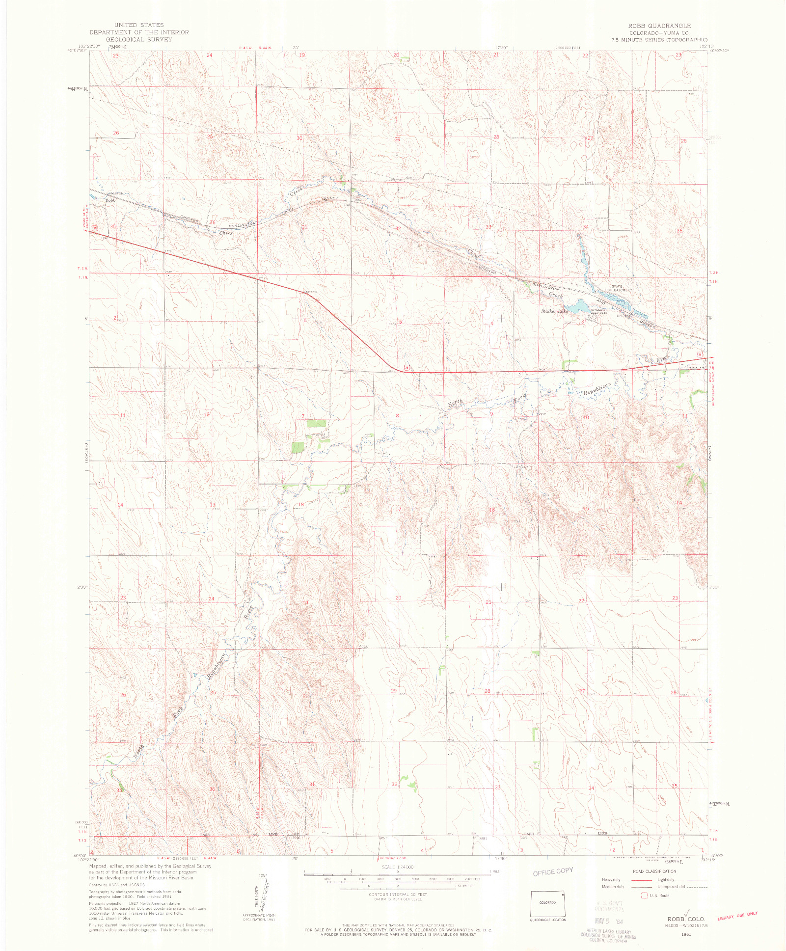USGS 1:24000-SCALE QUADRANGLE FOR ROBB, CO 1961