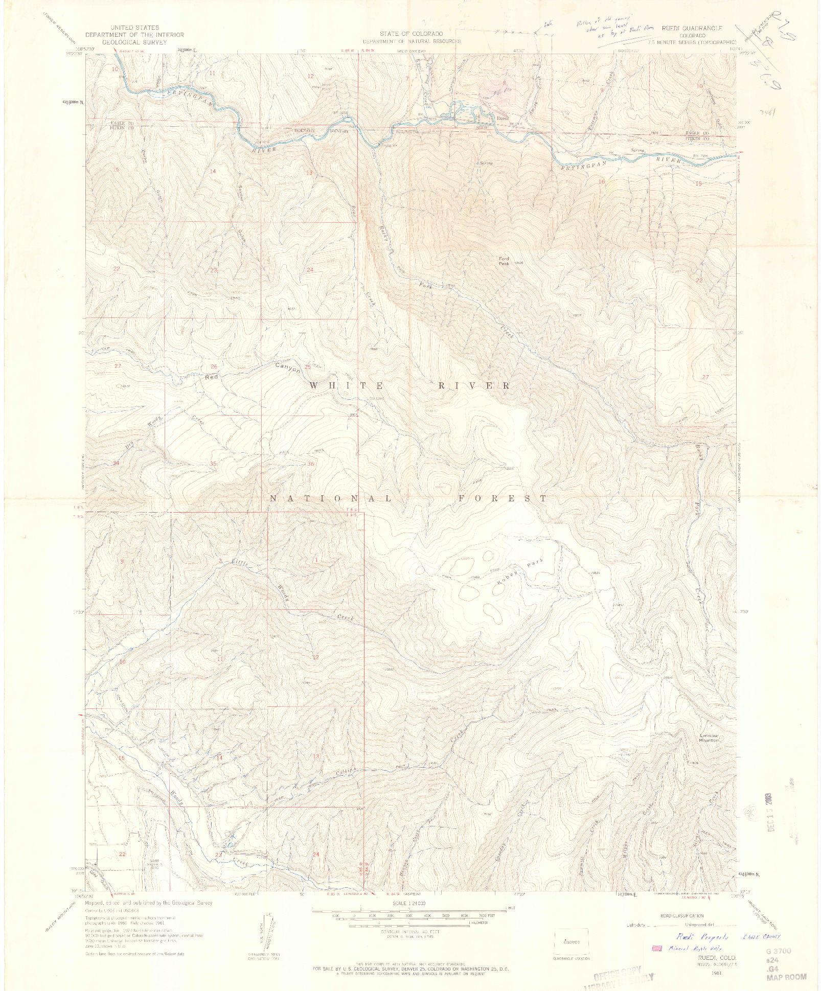 USGS 1:24000-SCALE QUADRANGLE FOR RUEDI, CO 1961