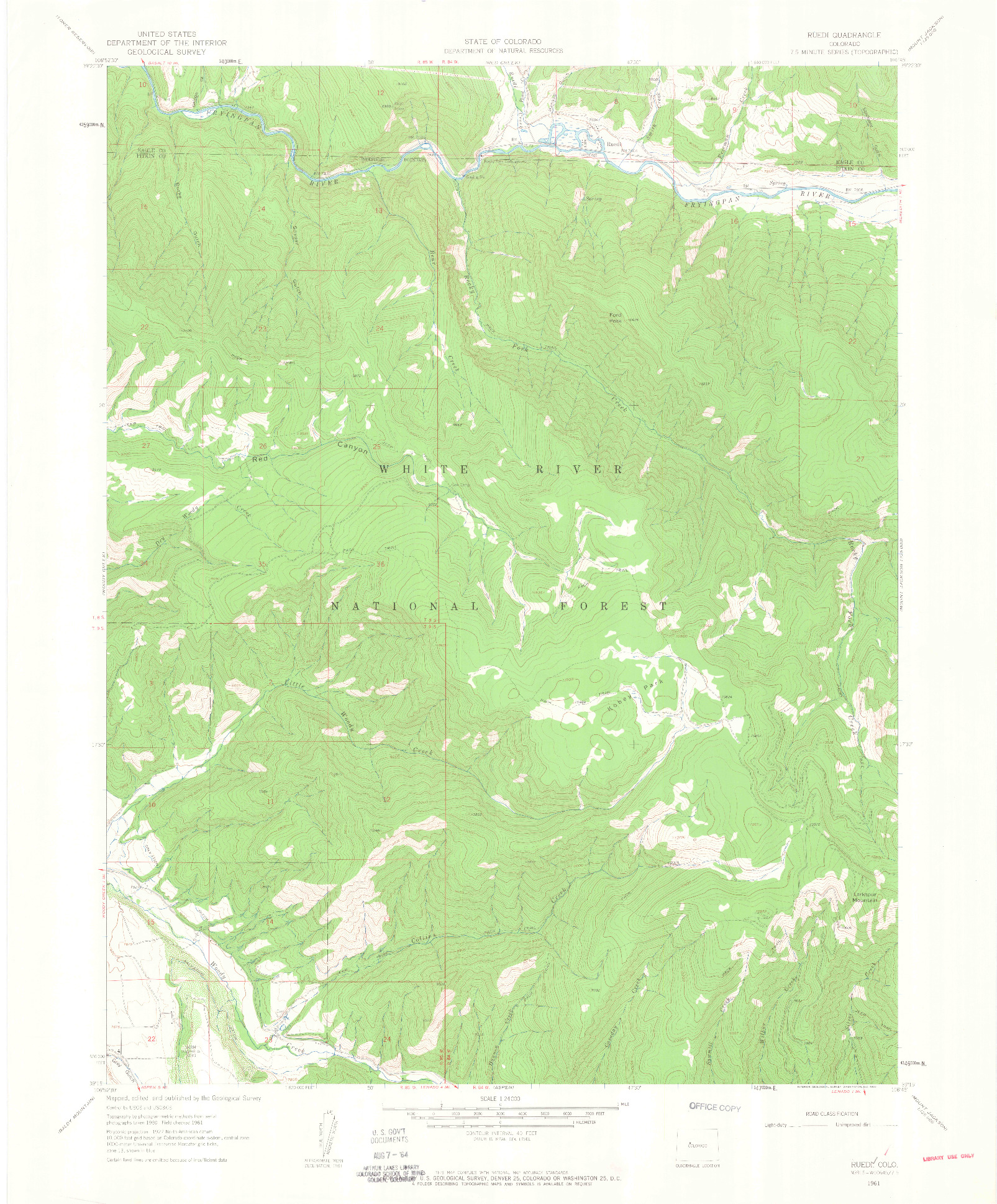 USGS 1:24000-SCALE QUADRANGLE FOR RUEDI, CO 1961